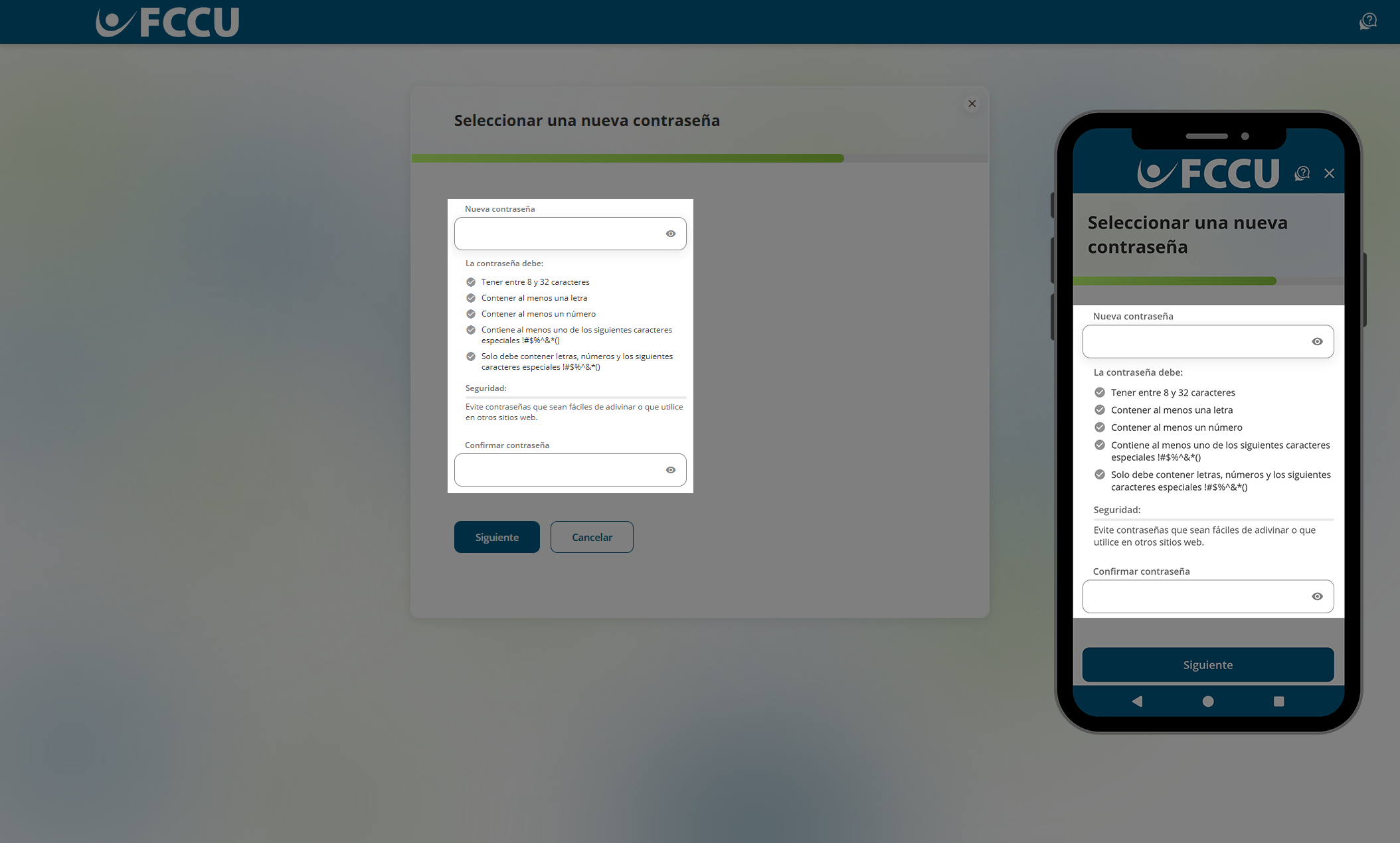 Captura de pantalla de la página 'Nombre de usuario y contraseña' de la banca digital.