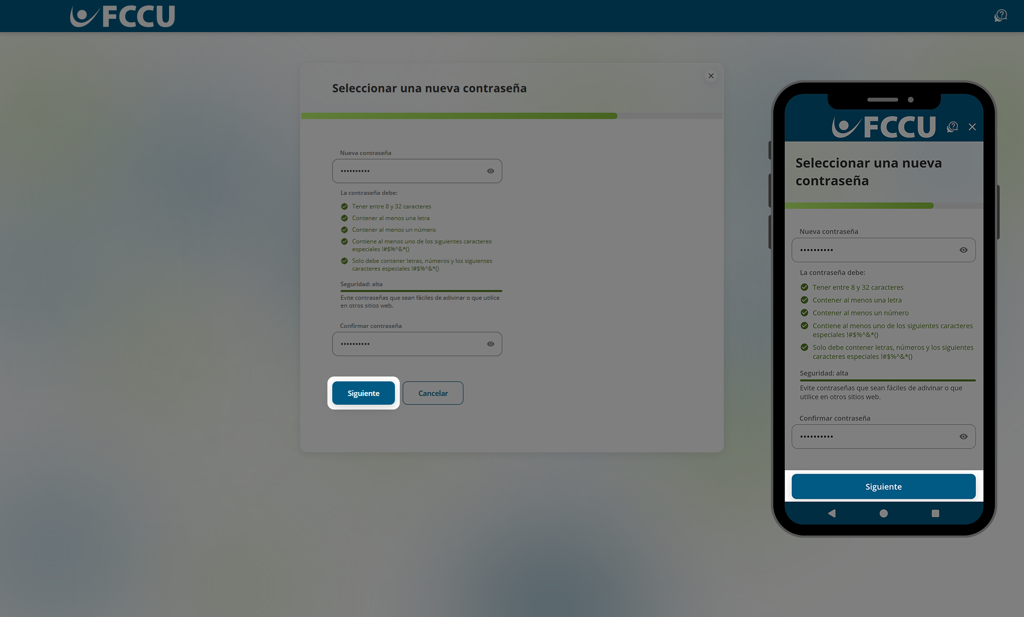 Captura de pantalla de la página 'Nombre de usuario y contraseña' de la banca digital.