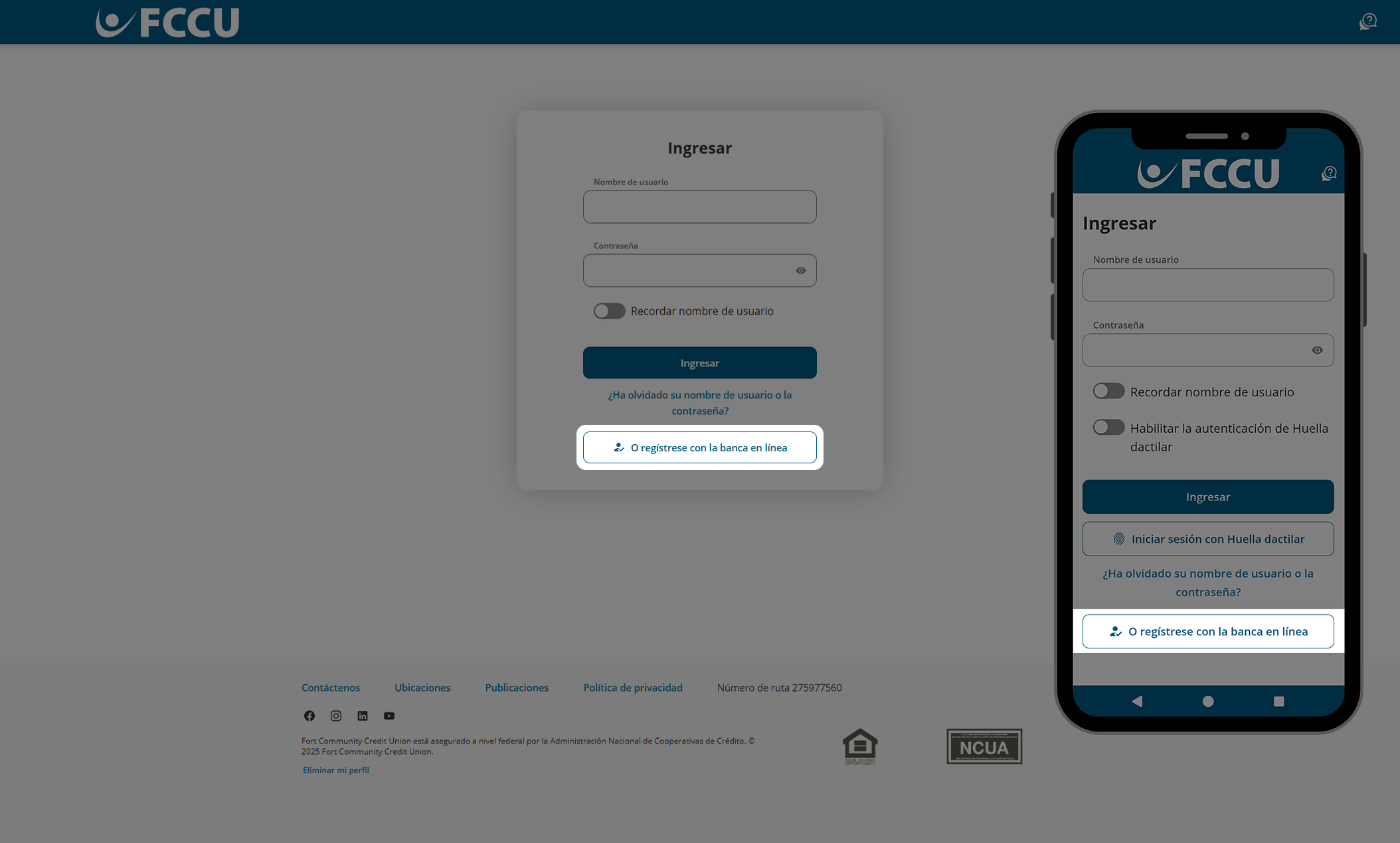 Captura de pantalla de la página de inicio de sesión de la banca digital.
