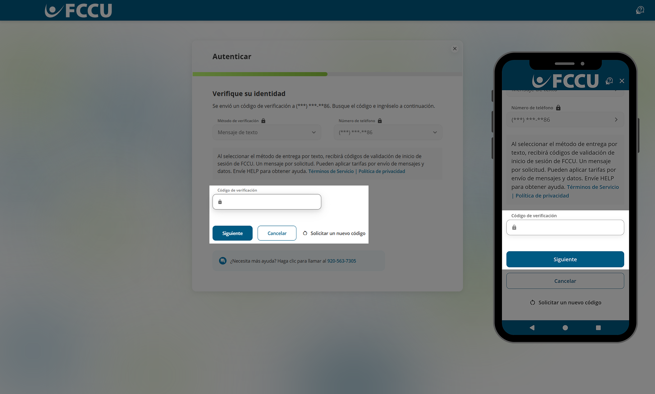 Captura de pantalla de la página 'Autenticar' de banca digital.
