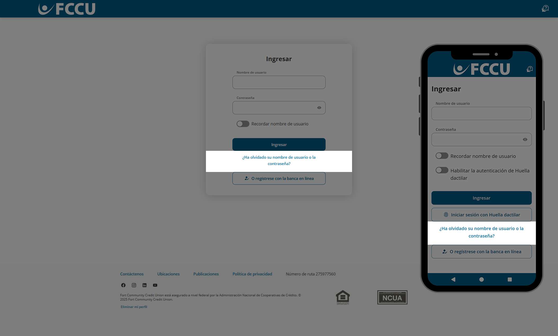 Captura de pantalla de la página de inicio de sesión de la banca digital.