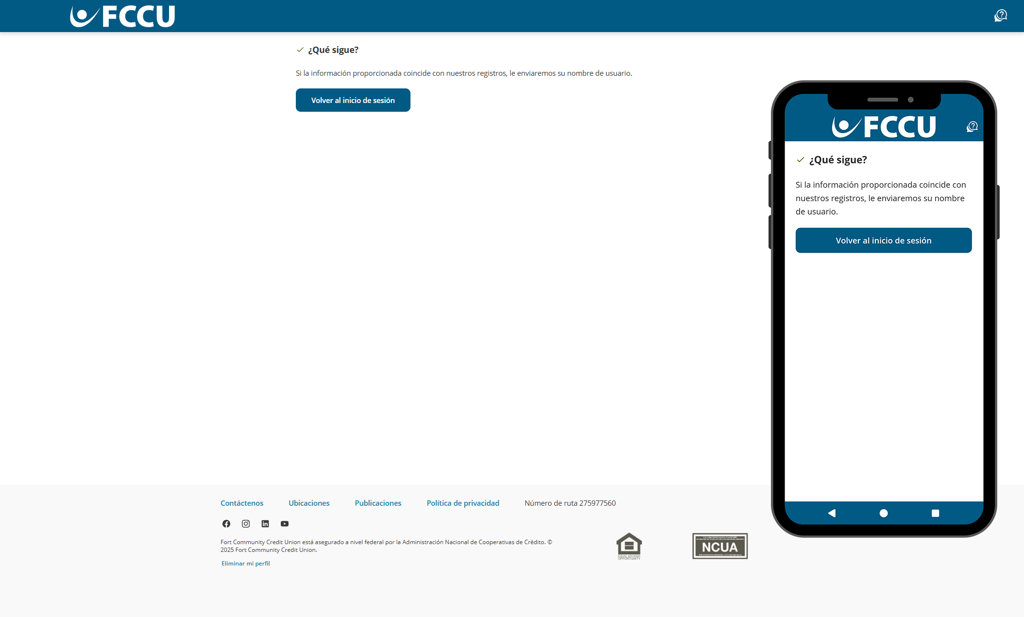 Captura de pantalla de la página de banca digital '¿Qué sigue?'