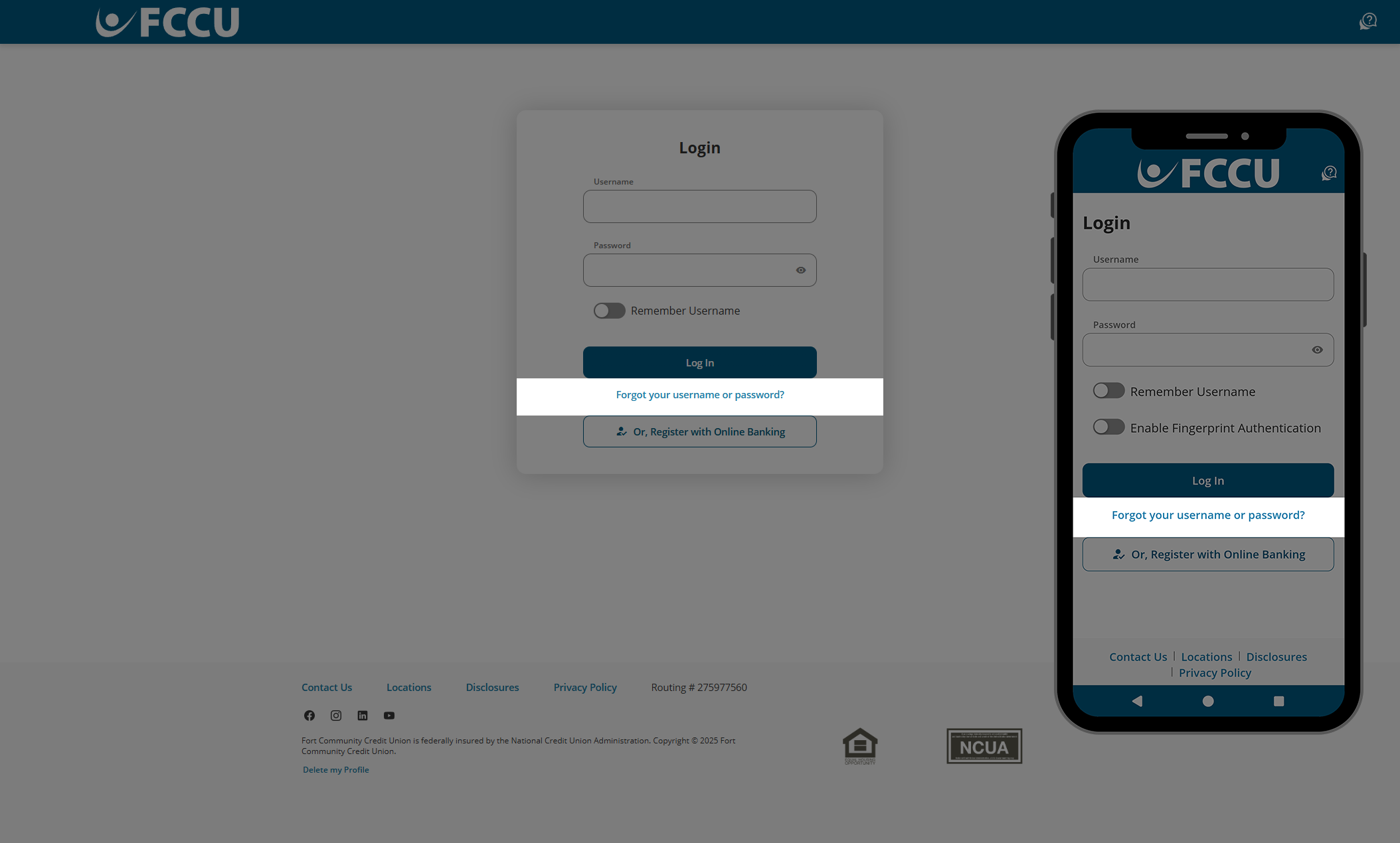 Screenshot of digital banking login page.