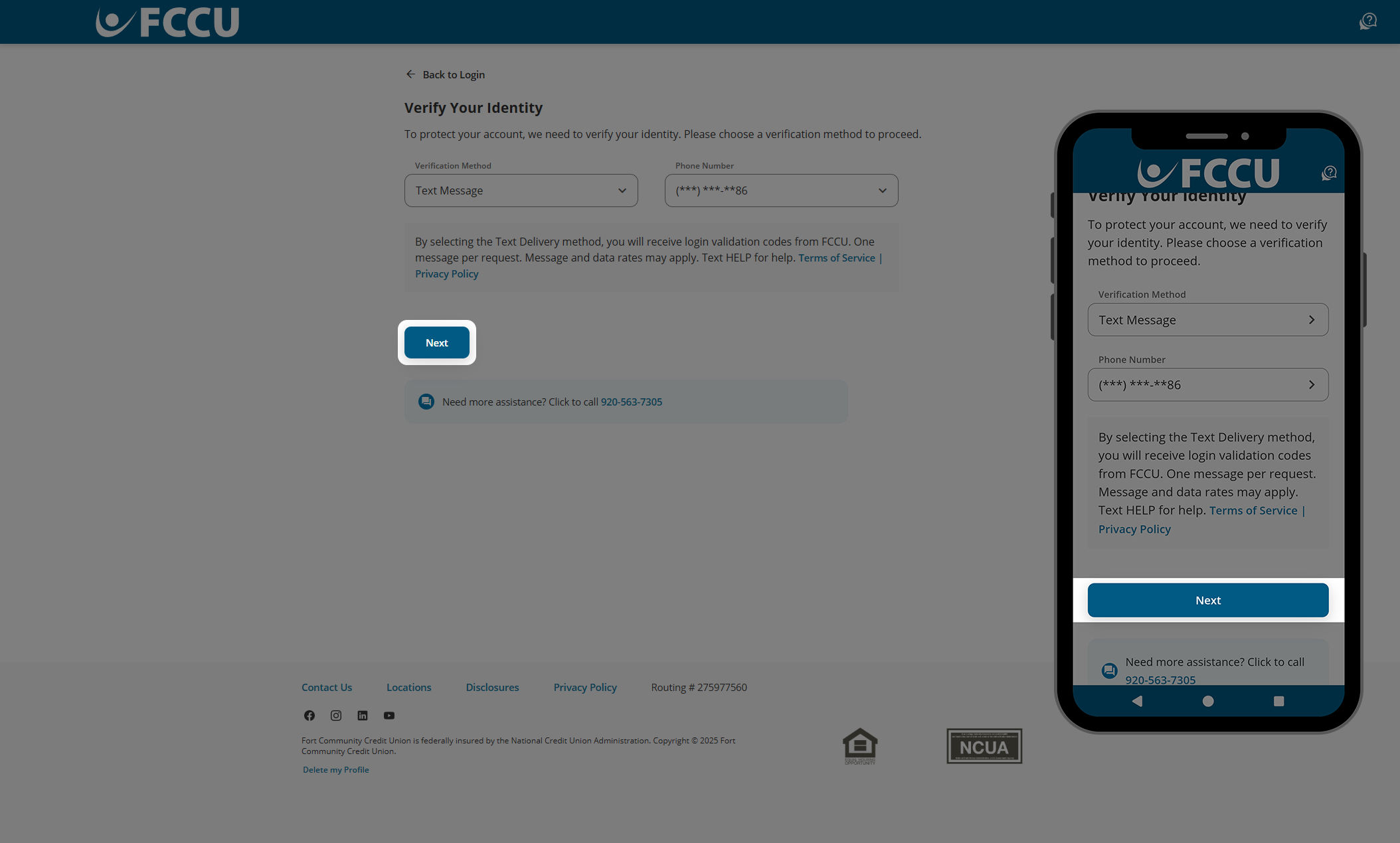 Screenshot of digital banking Authenticate page.