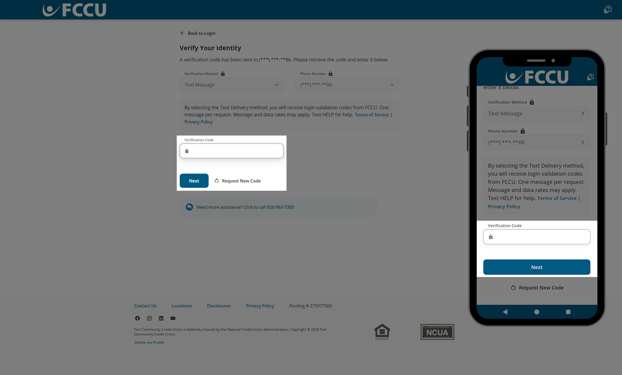 Screenshot of digital banking Authenticate page.
