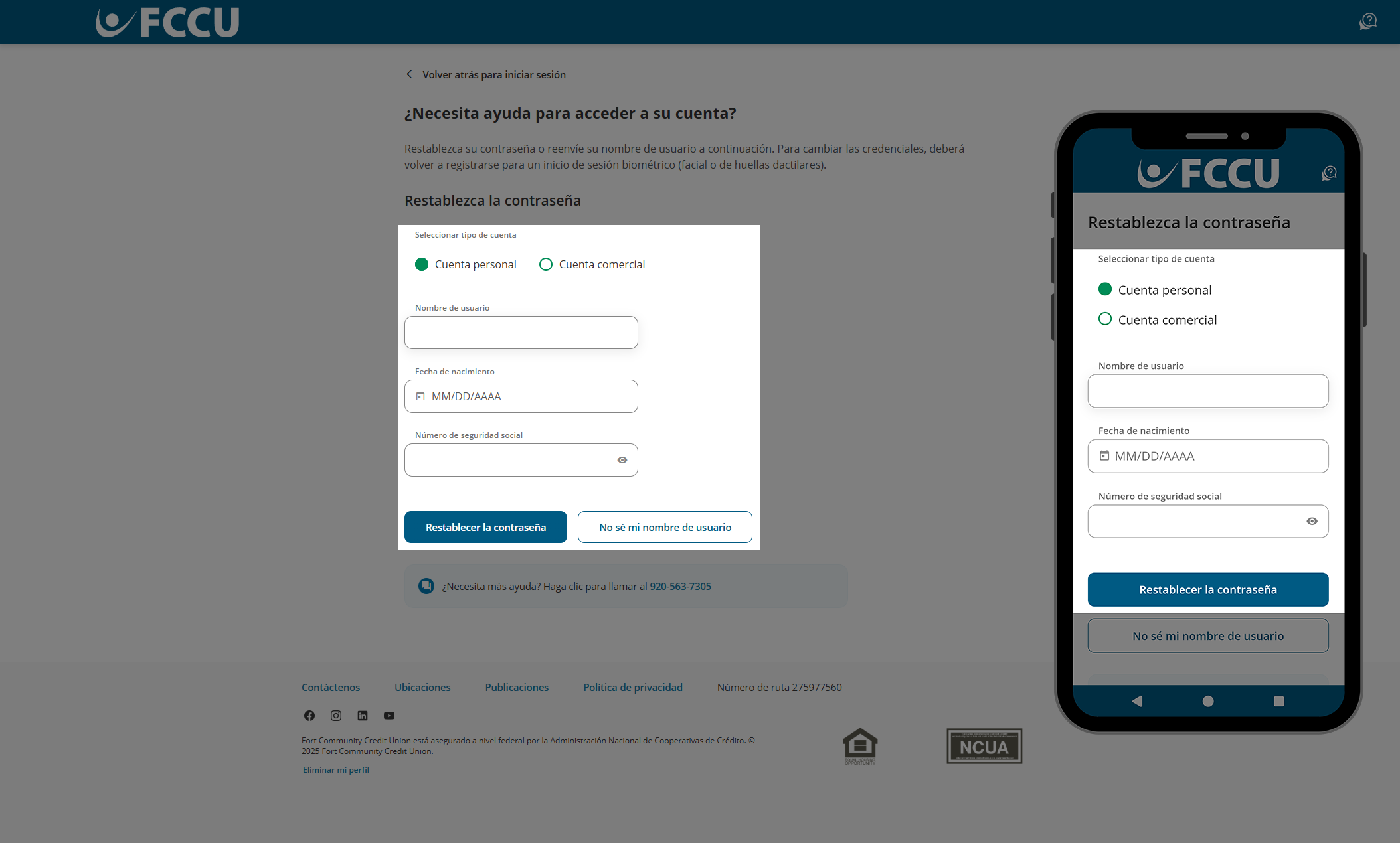 Captura de pantalla de la página de banca digital '¿Necesita ayuda para acceder a su cuenta?'