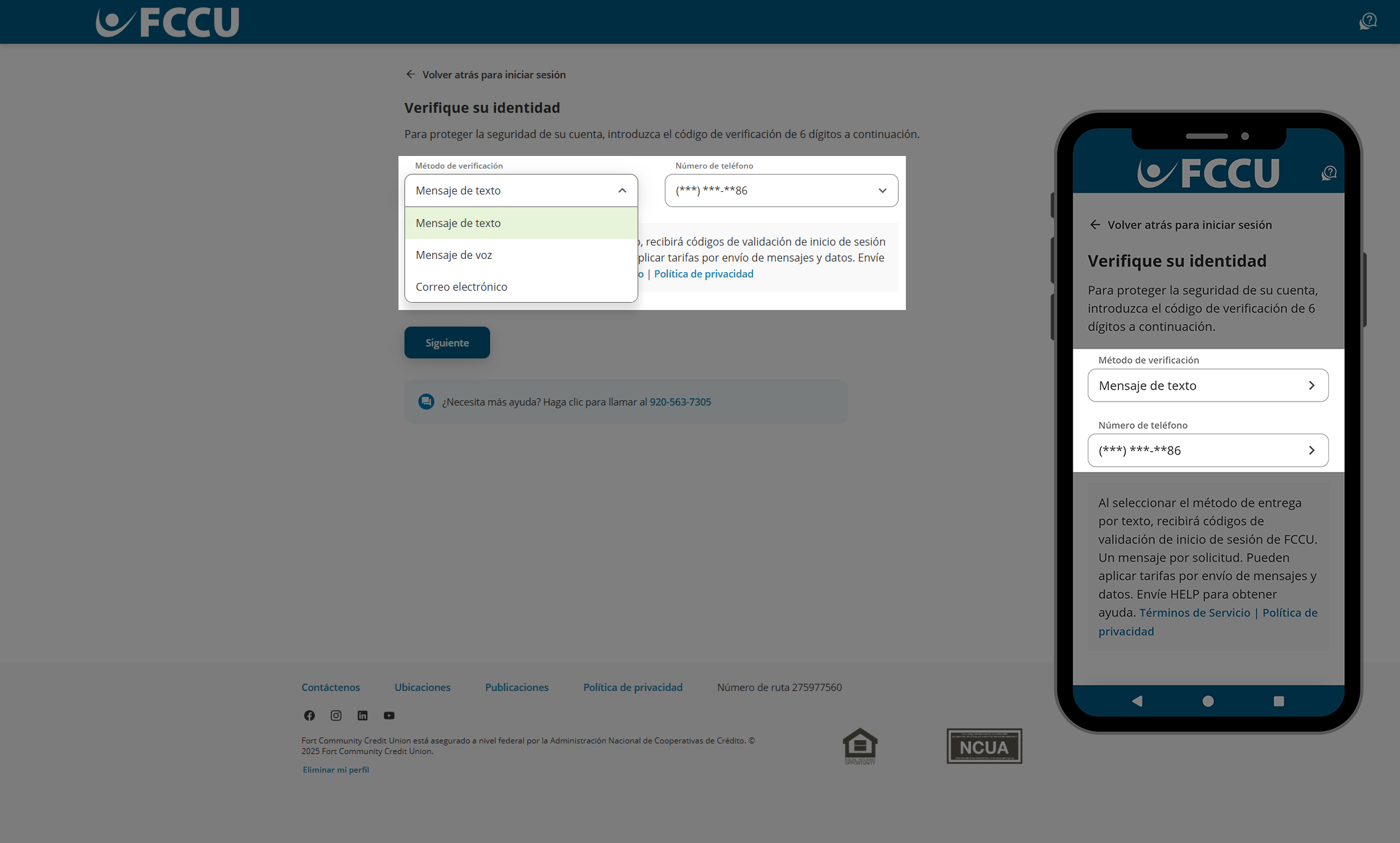 Captura de pantalla de la página 'Verifique su identidad' de banca digital.
