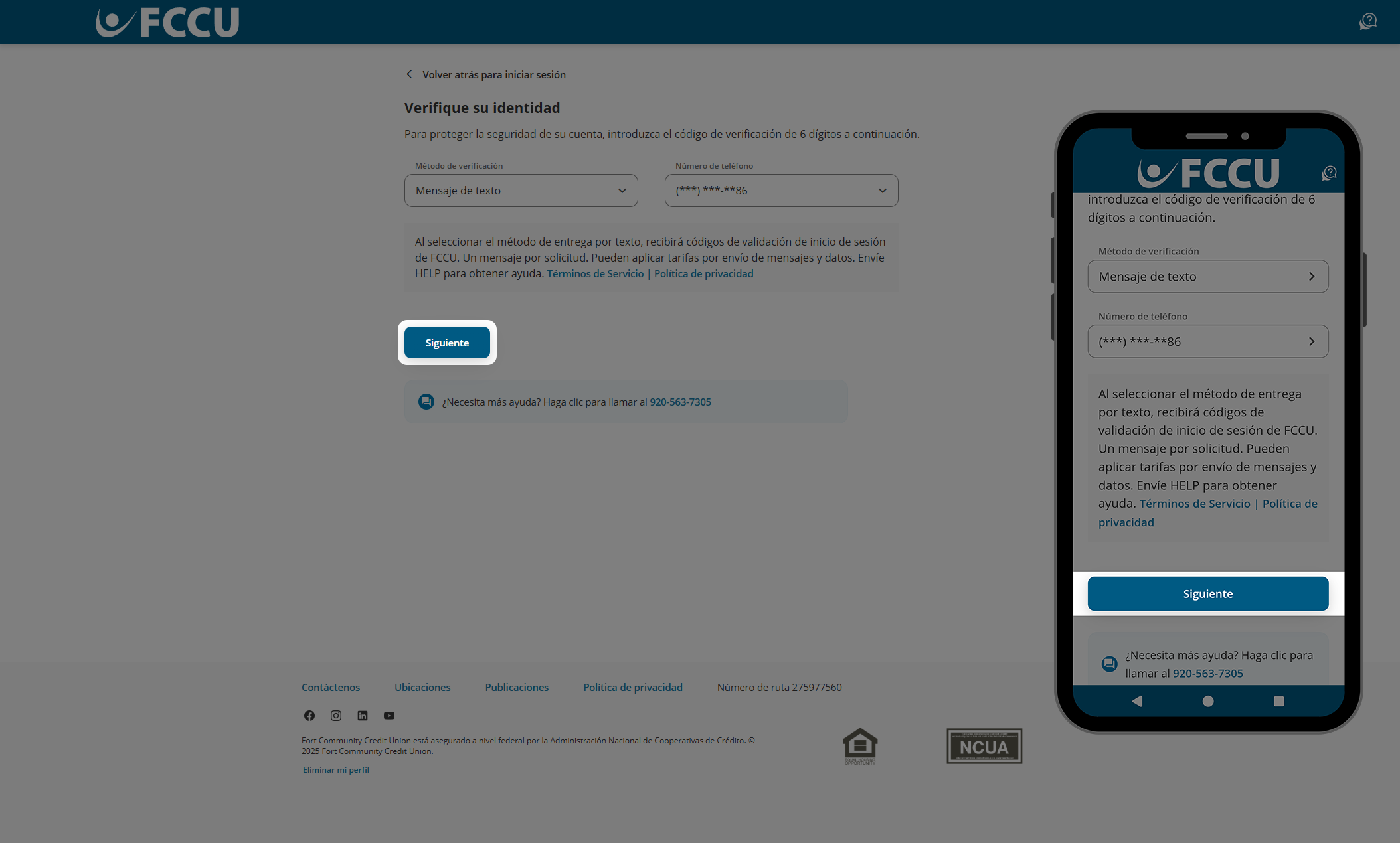 Captura de pantalla de la página 'Verifique su identidad' de banca digital.