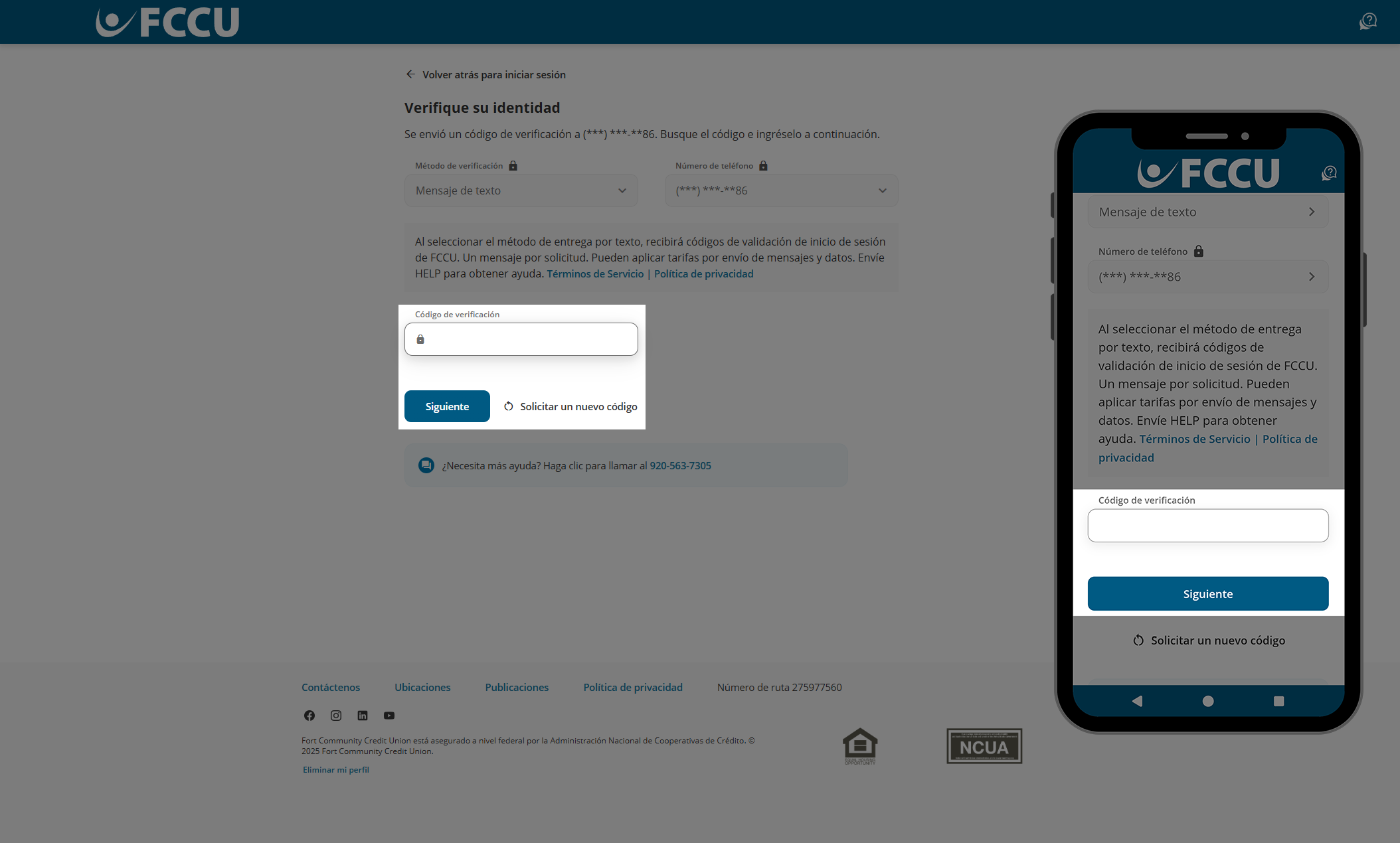 Captura de pantalla de la página 'Verifique su identidad' de banca digital.