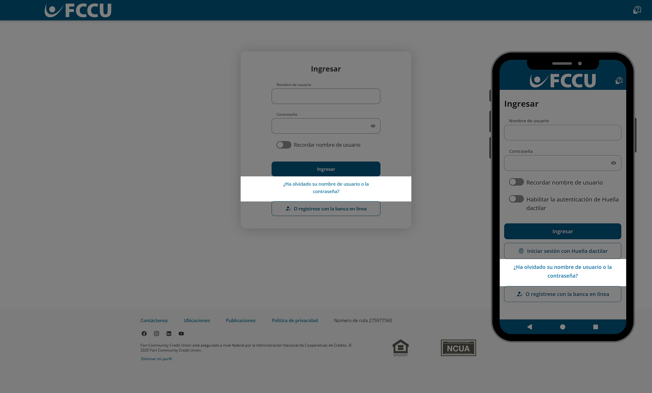 Captura de pantalla de la página de inicio de sesión de la banca digital.