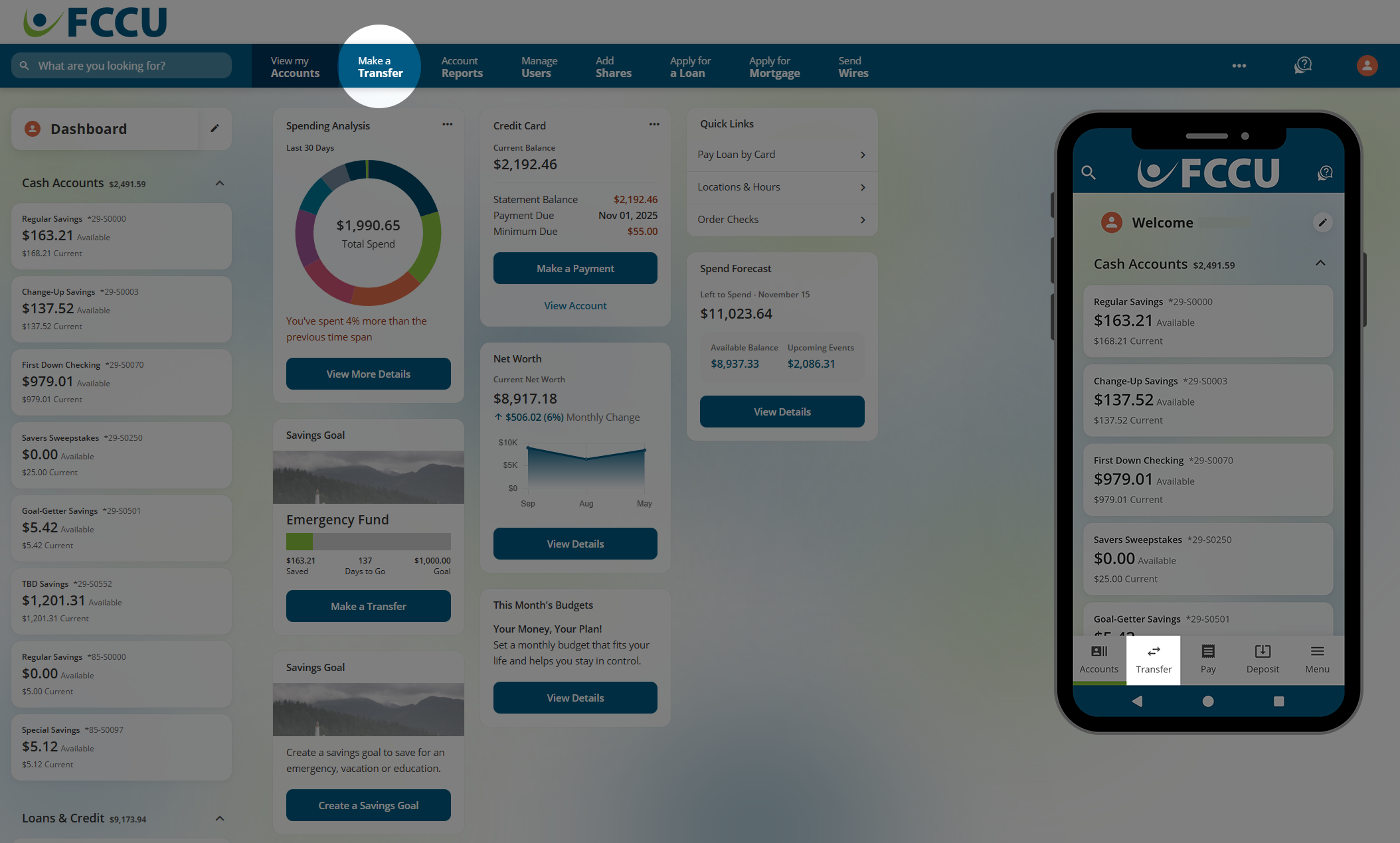 Screenshot of digital banking account dashboard.
