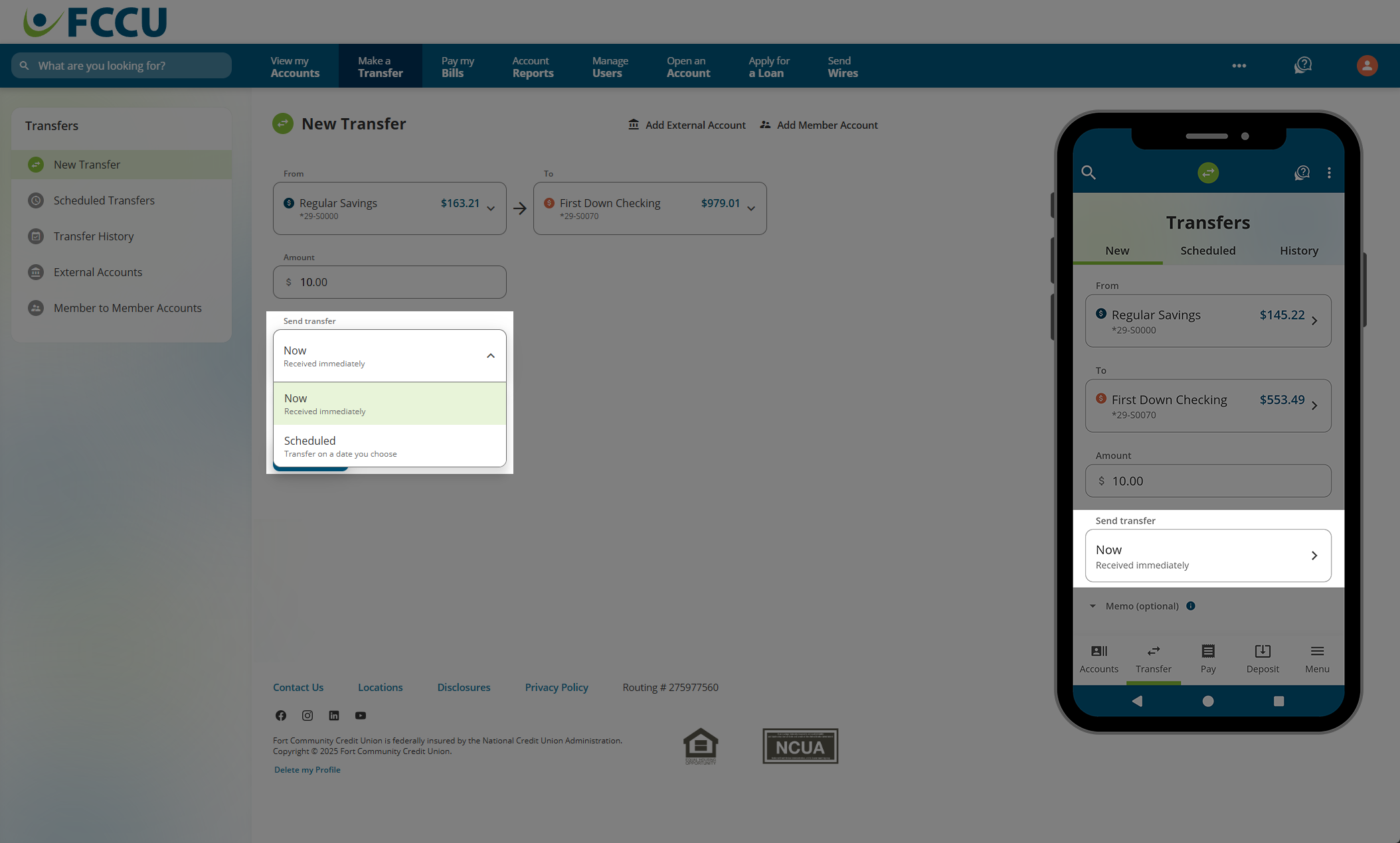 Screenshot of digital banking 'New Transfer' page.