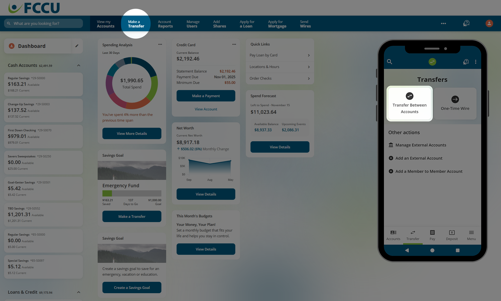Screenshot of digital banking account dashboard.