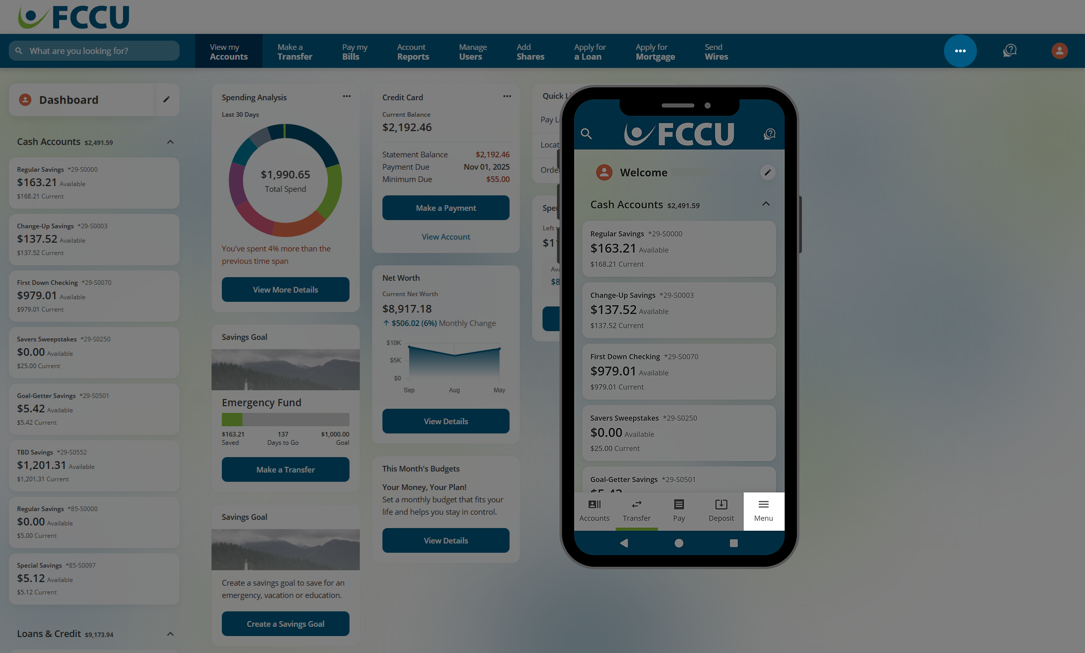 Screenshot of digital banking account dashboard.