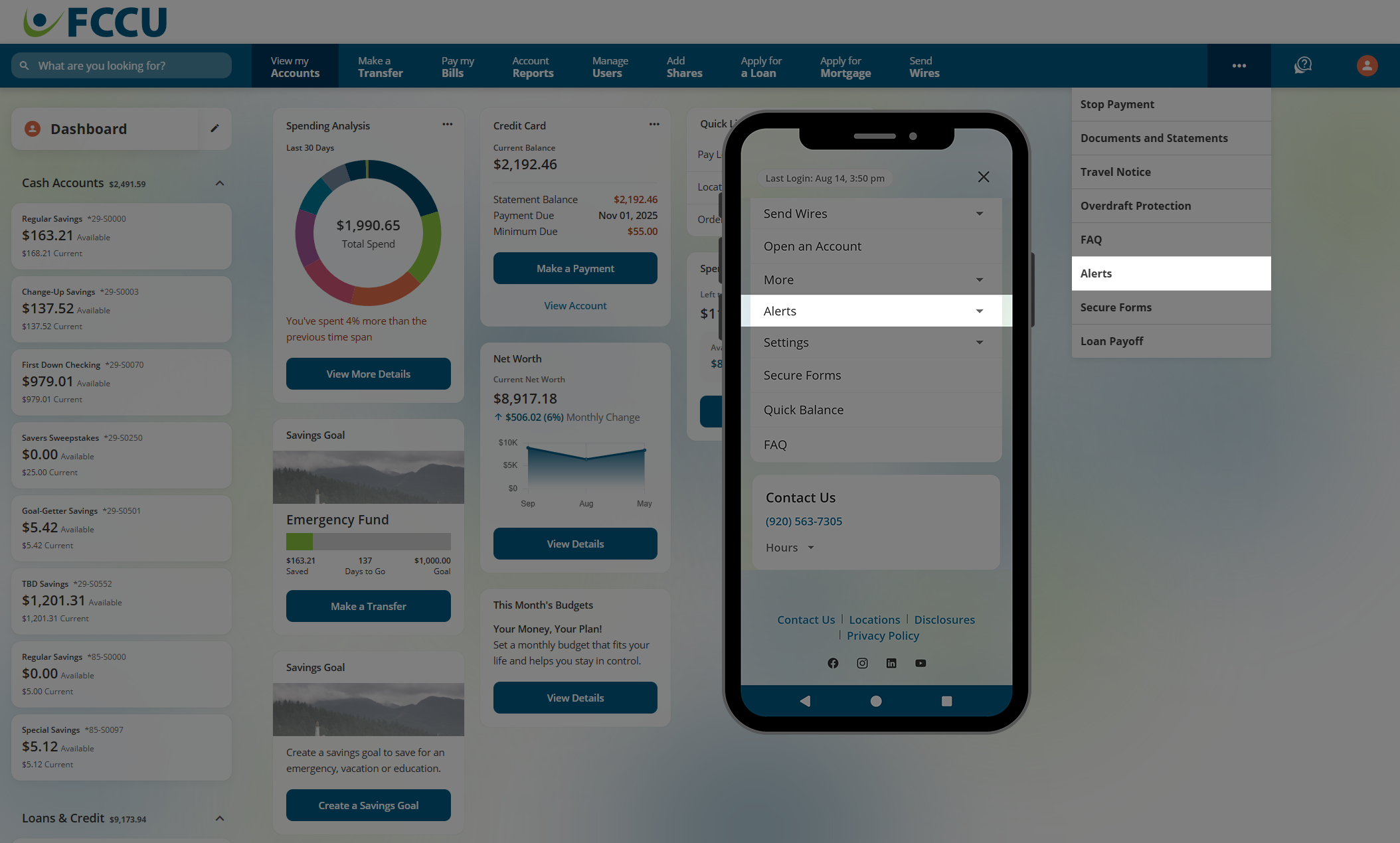 Screenshot of digital banking account dashboard.
