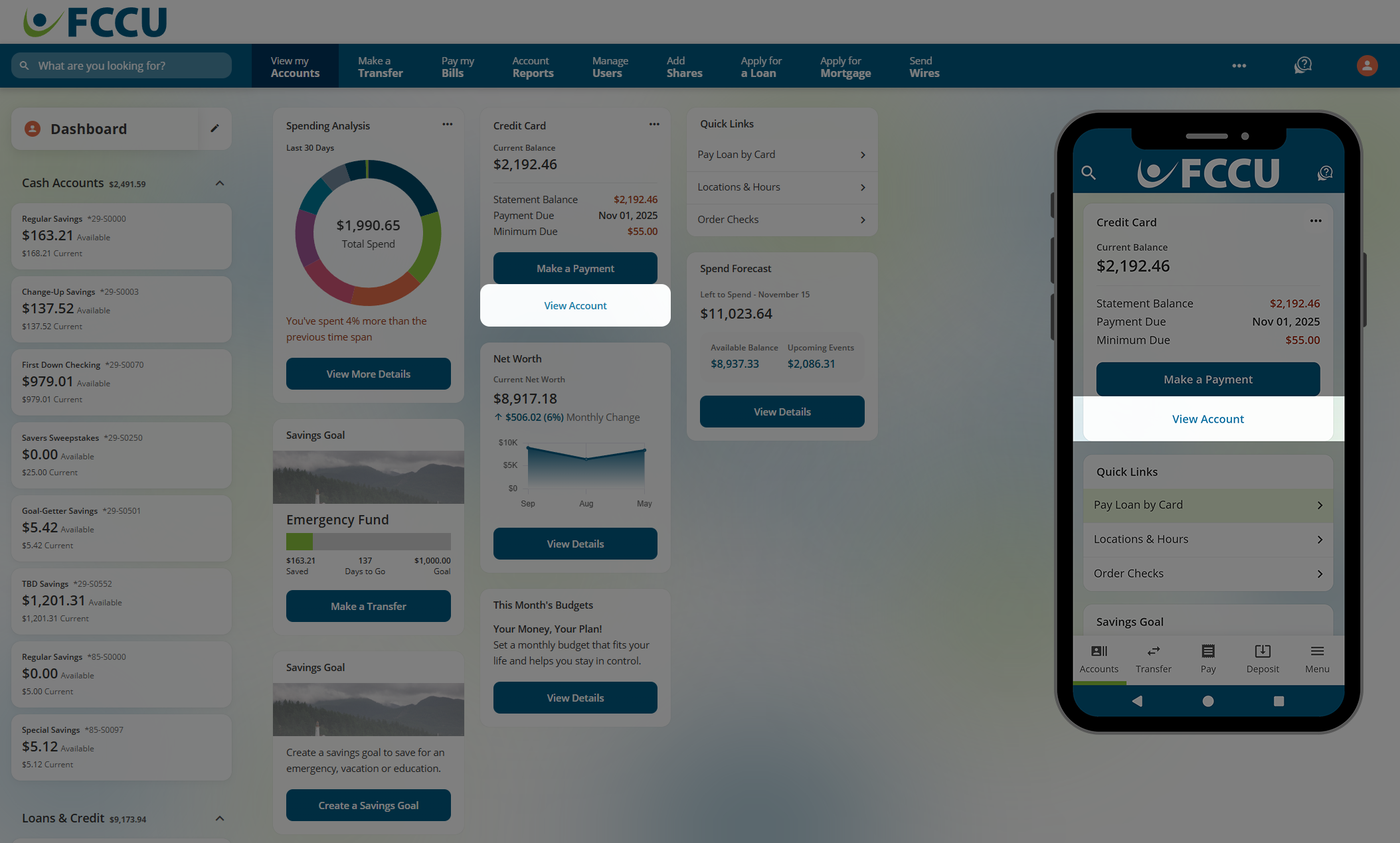 Screenshot of digital banking account dashboard.