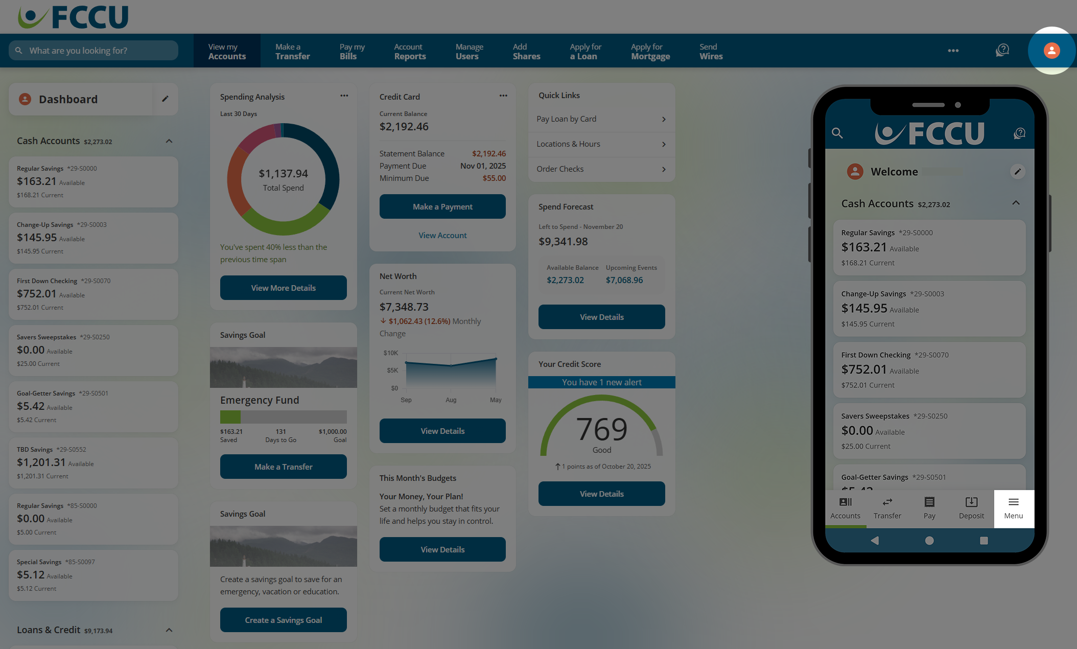 Screenshot of digital banking account dashboard.