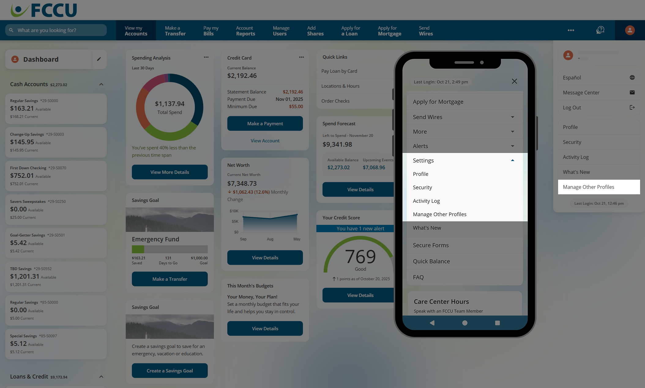 Screenshot of digital banking account dashboard.