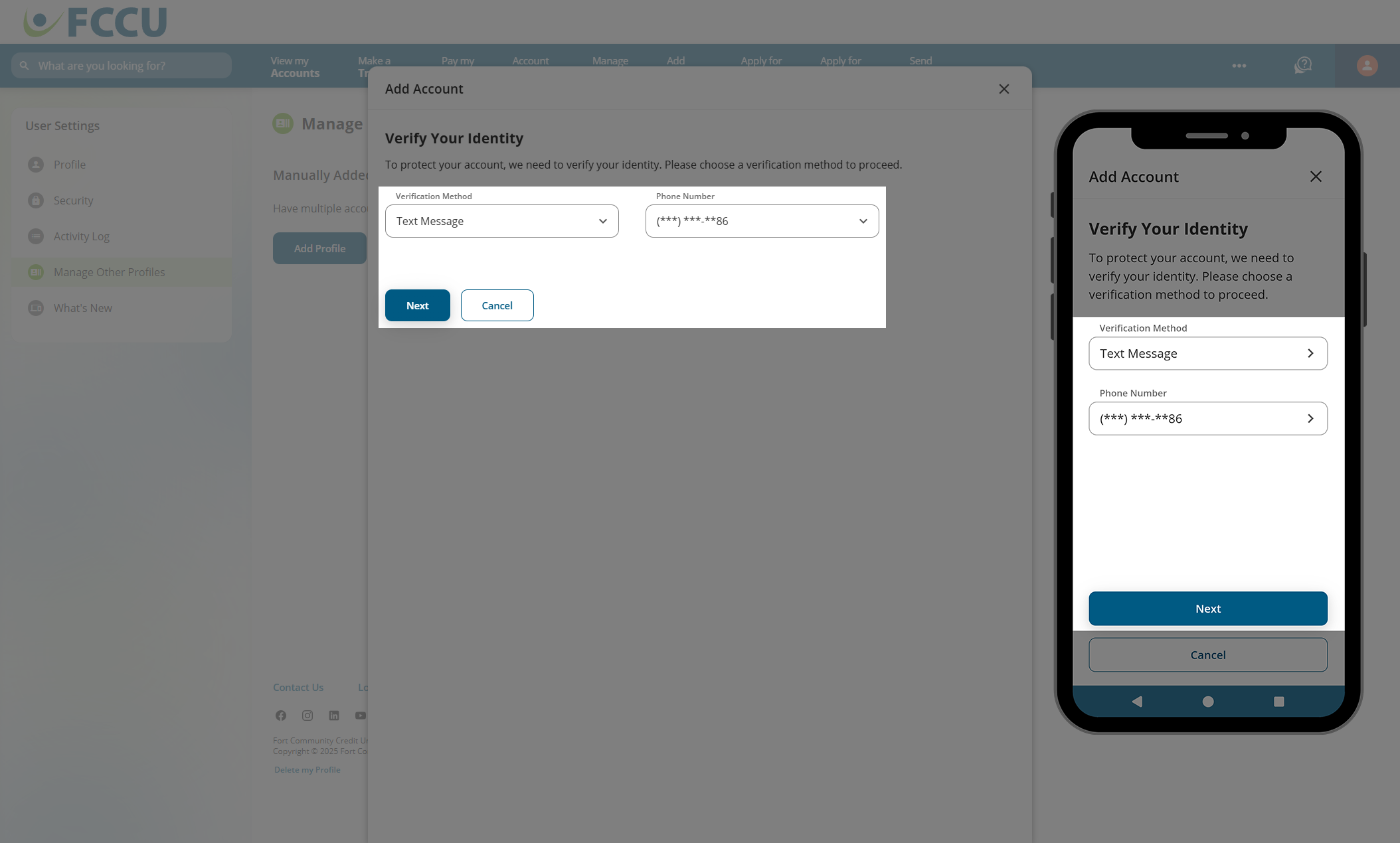 Screenshot of digital banking account 'Add Account' page.