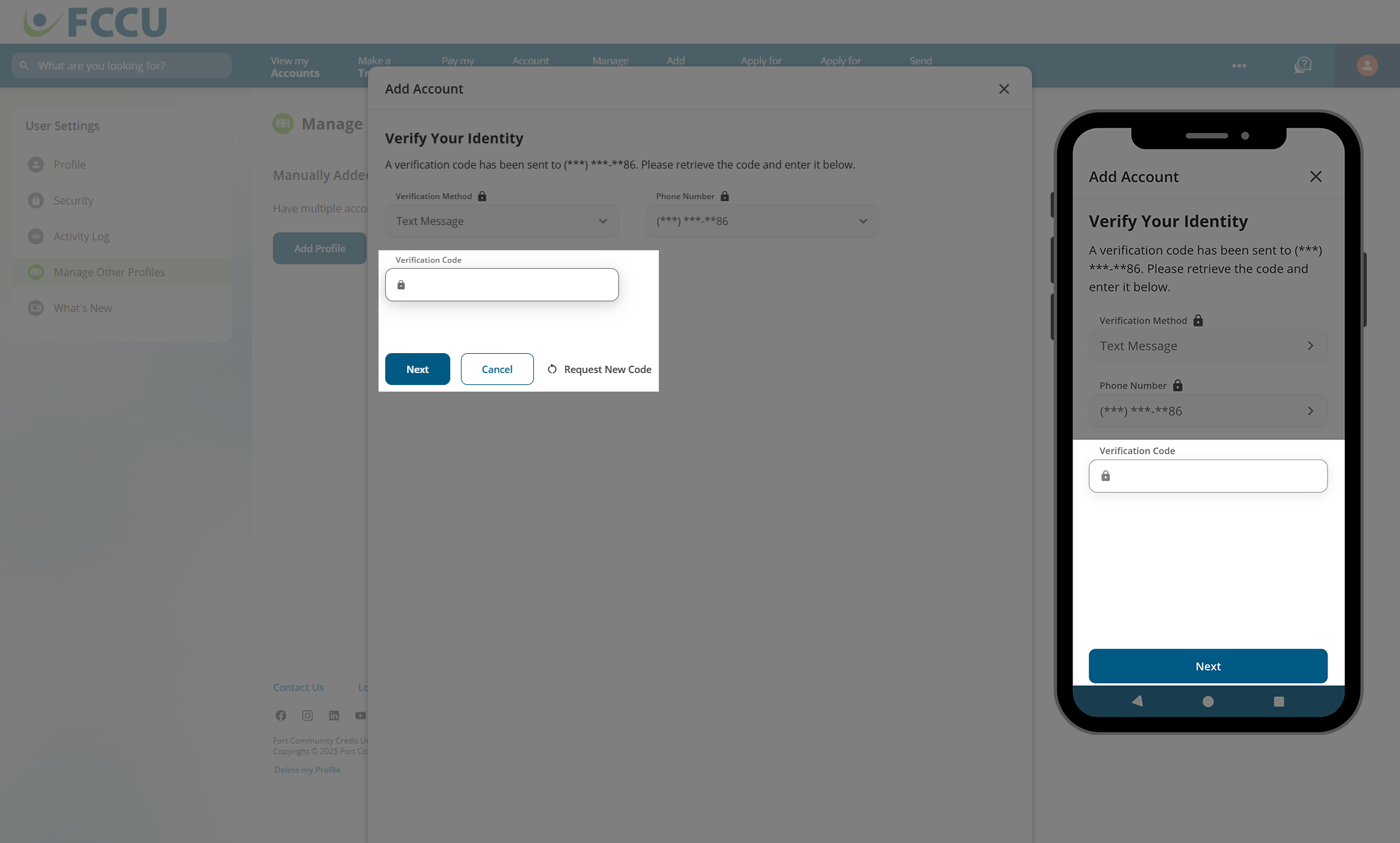 Screenshot of digital banking account 'Add Account' page.