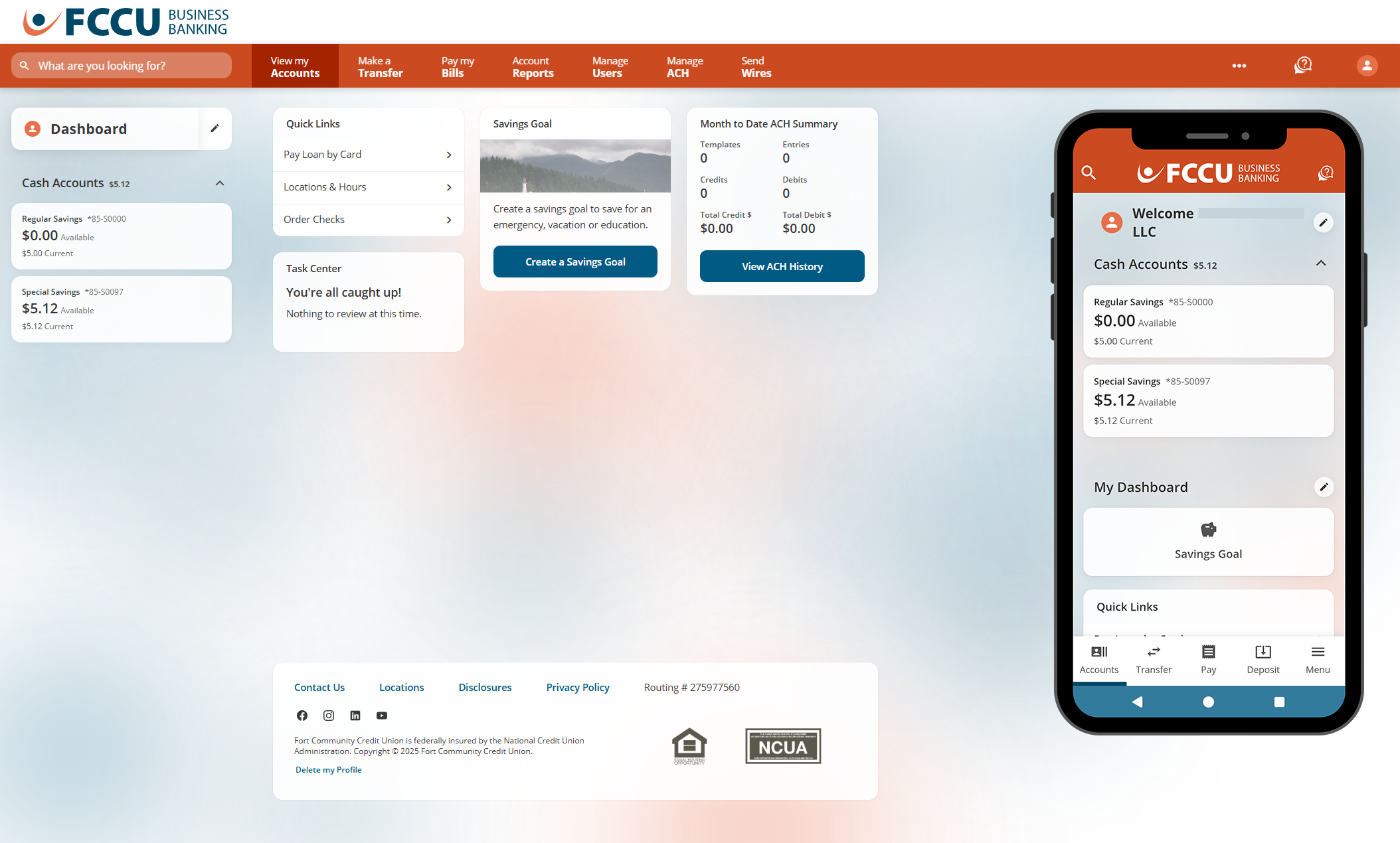 Screenshot of digital banking account dashboard.