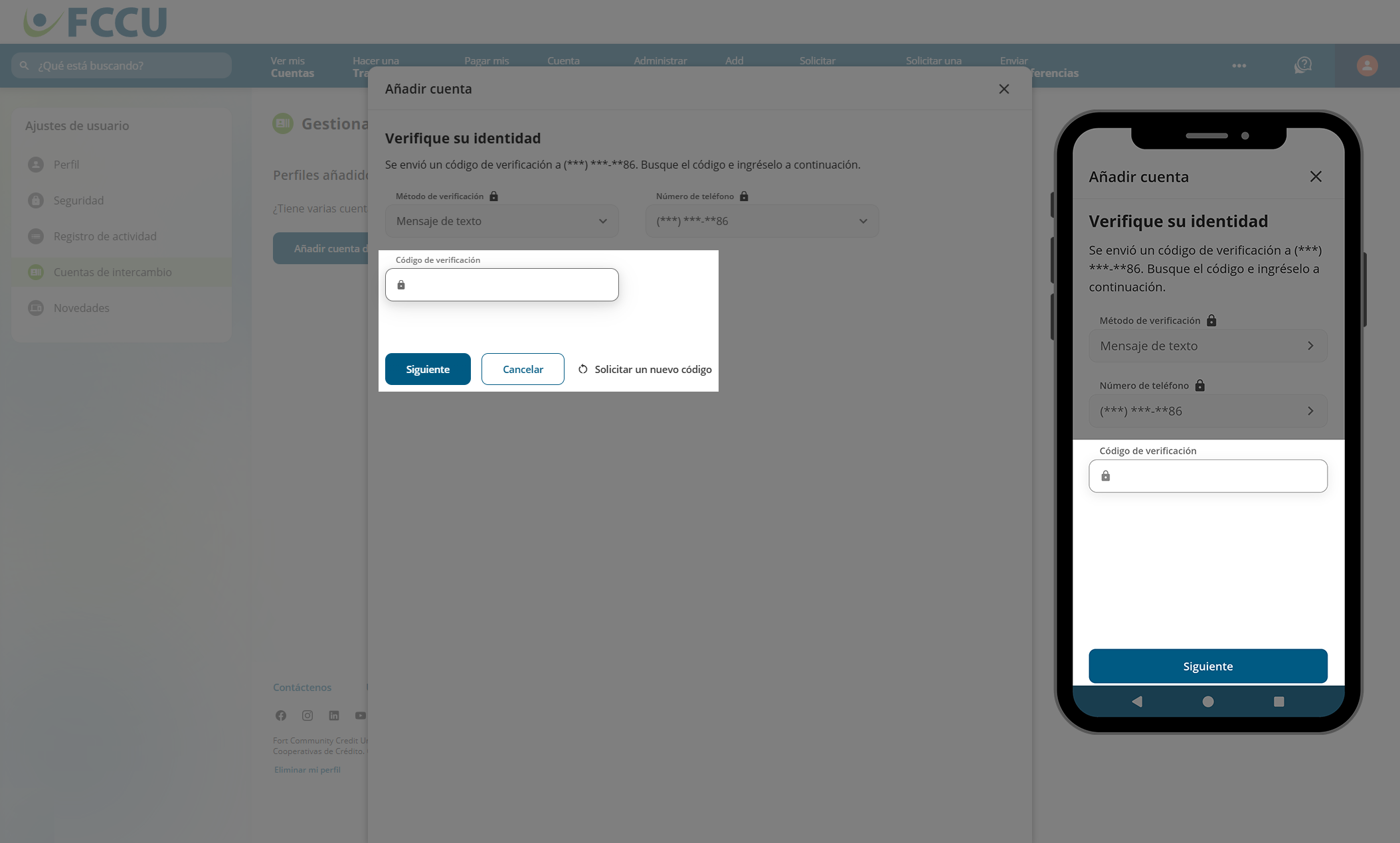 Captura de pantalla de la página 'Agregar cuenta' de la cuenta bancaria digital.