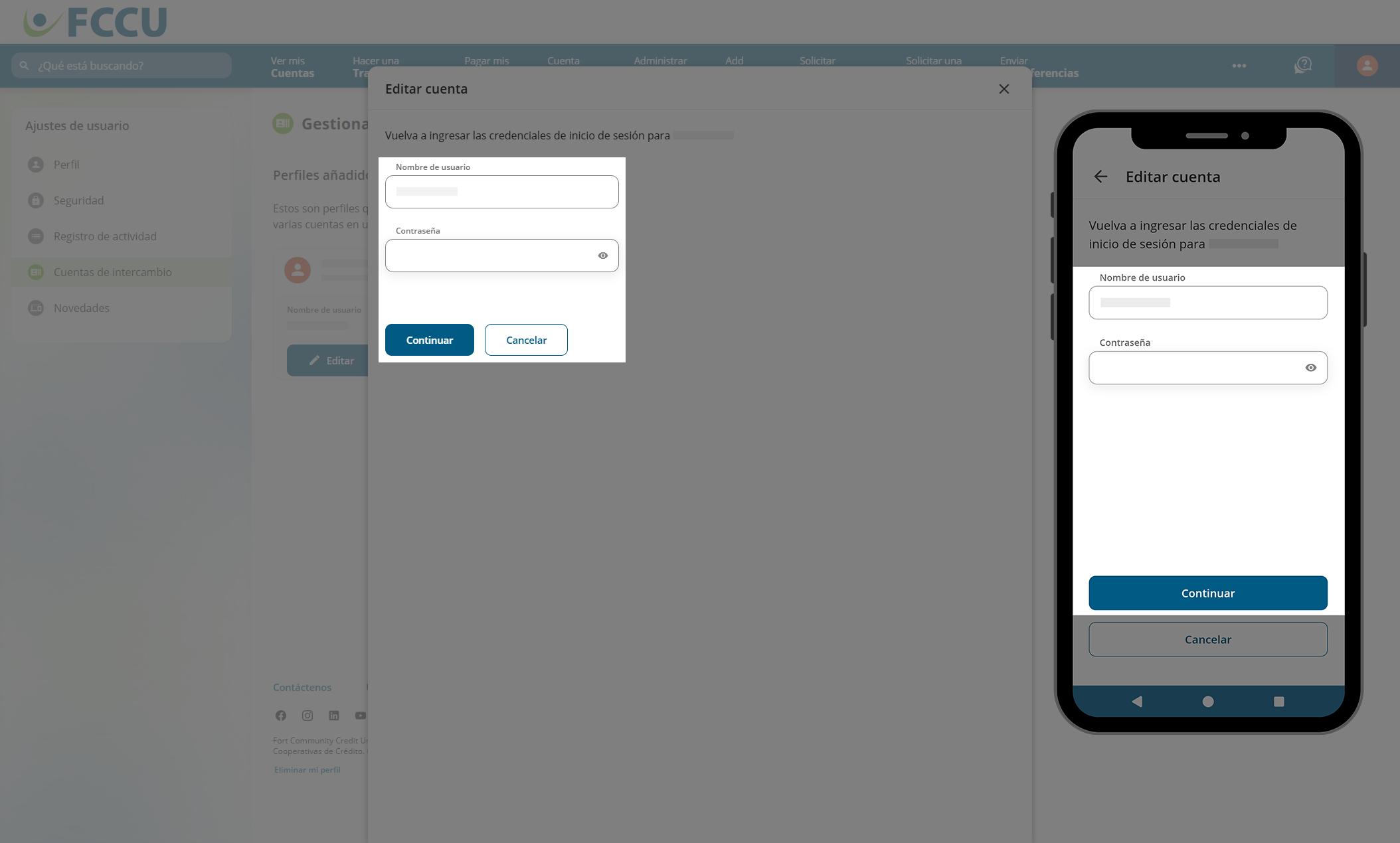 Captura de pantalla de la página 'Editar cuenta' de la cuenta bancaria digital.