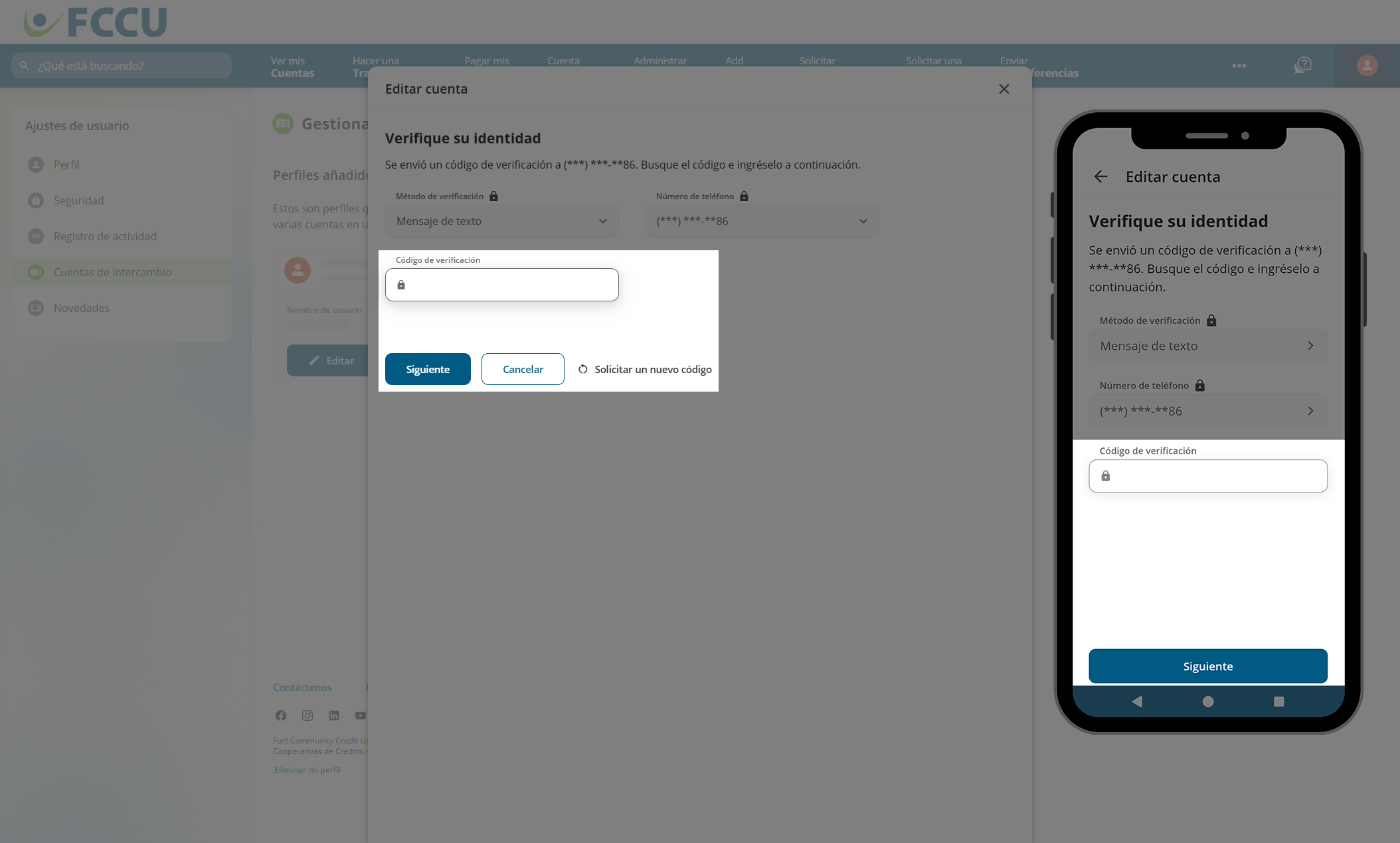 Captura de pantalla de la página 'Editar cuenta' de la cuenta bancaria digital.