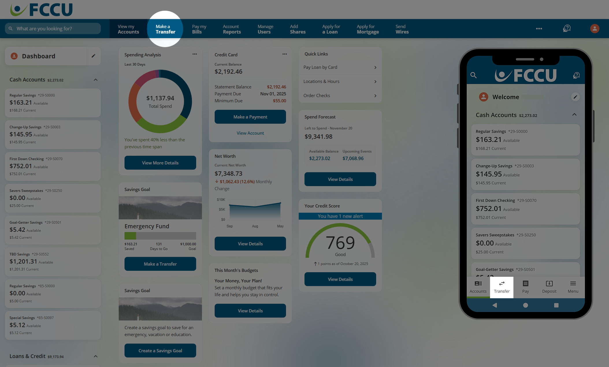 Screenshot of digital banking account dashboard.