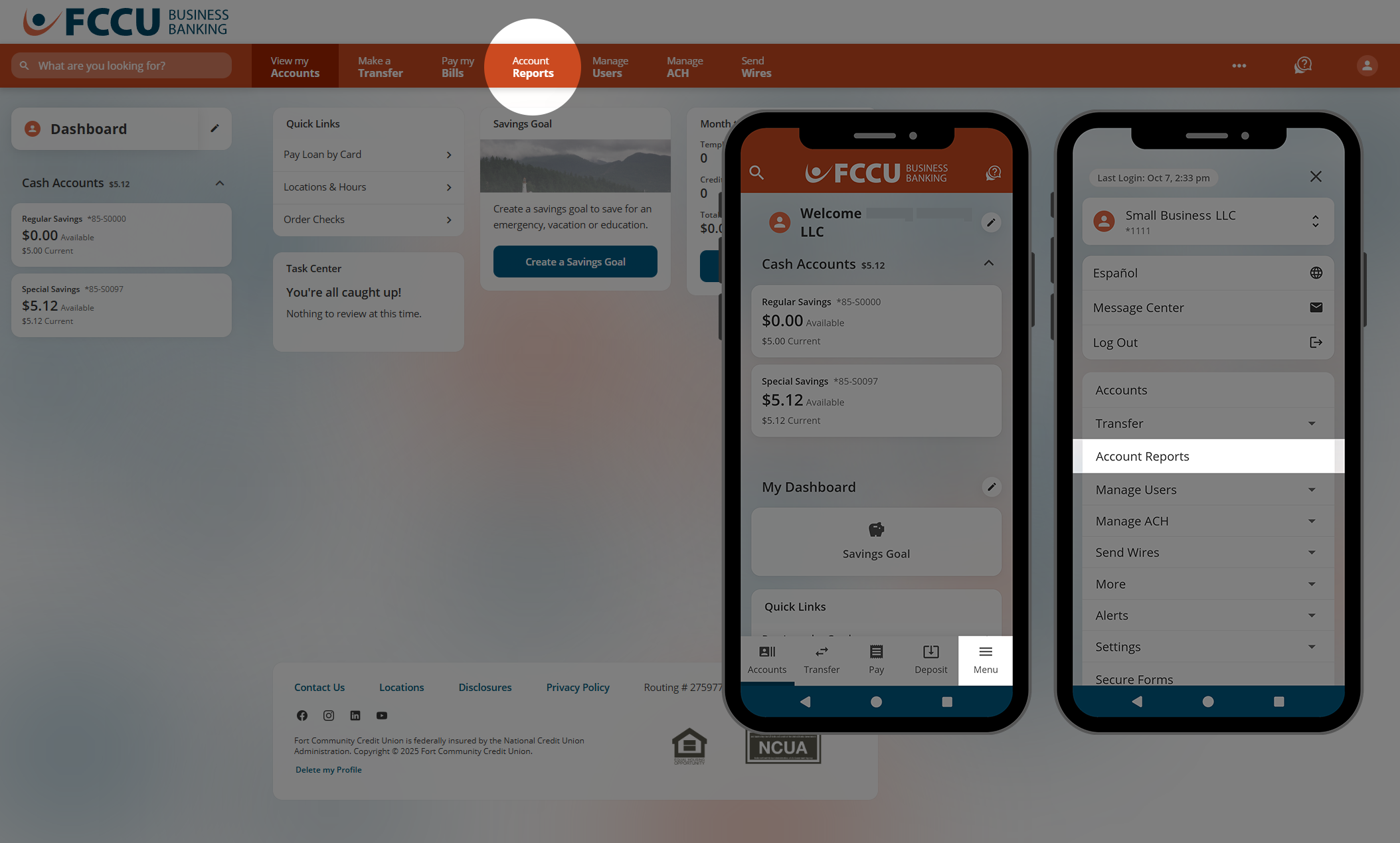 Screenshot of digital banking account dashboard.