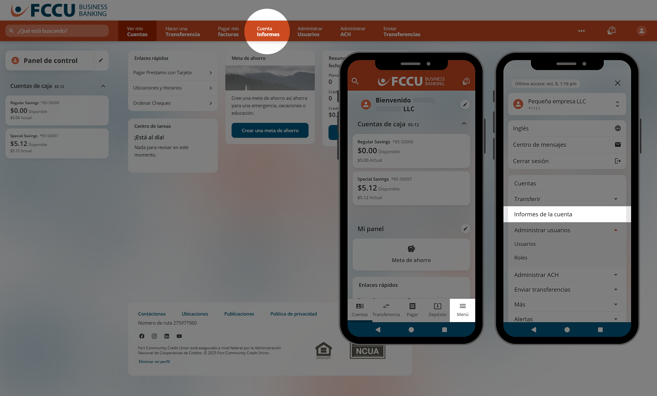 Captura de pantalla del panel de control de la cuenta bancaria digital.
