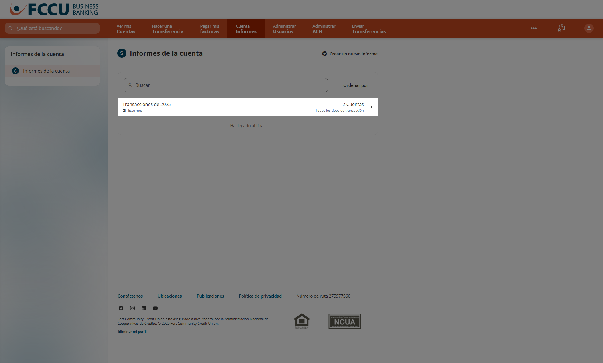 Captura de pantalla de la página 'Informes de cuenta' de la banca digital.