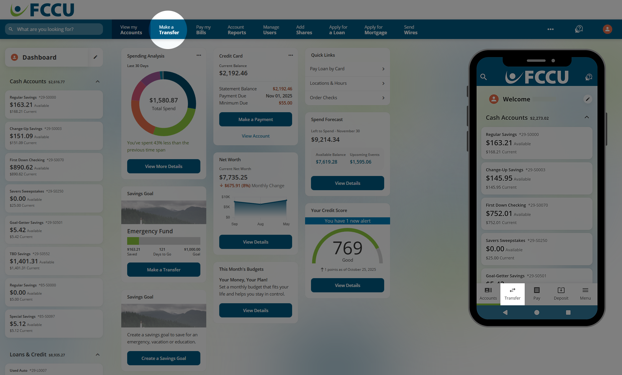 Screenshot of digital banking account dashboard.