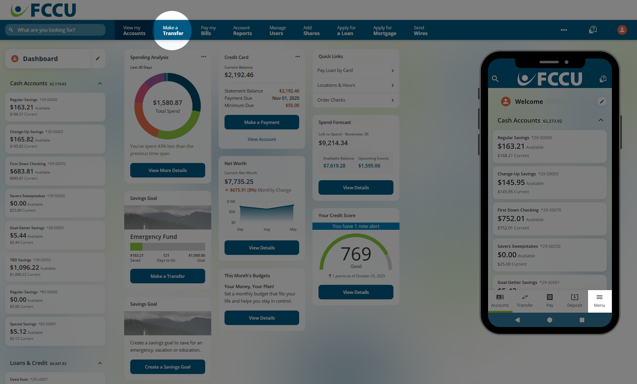 Screenshot of digital banking account dashboard.