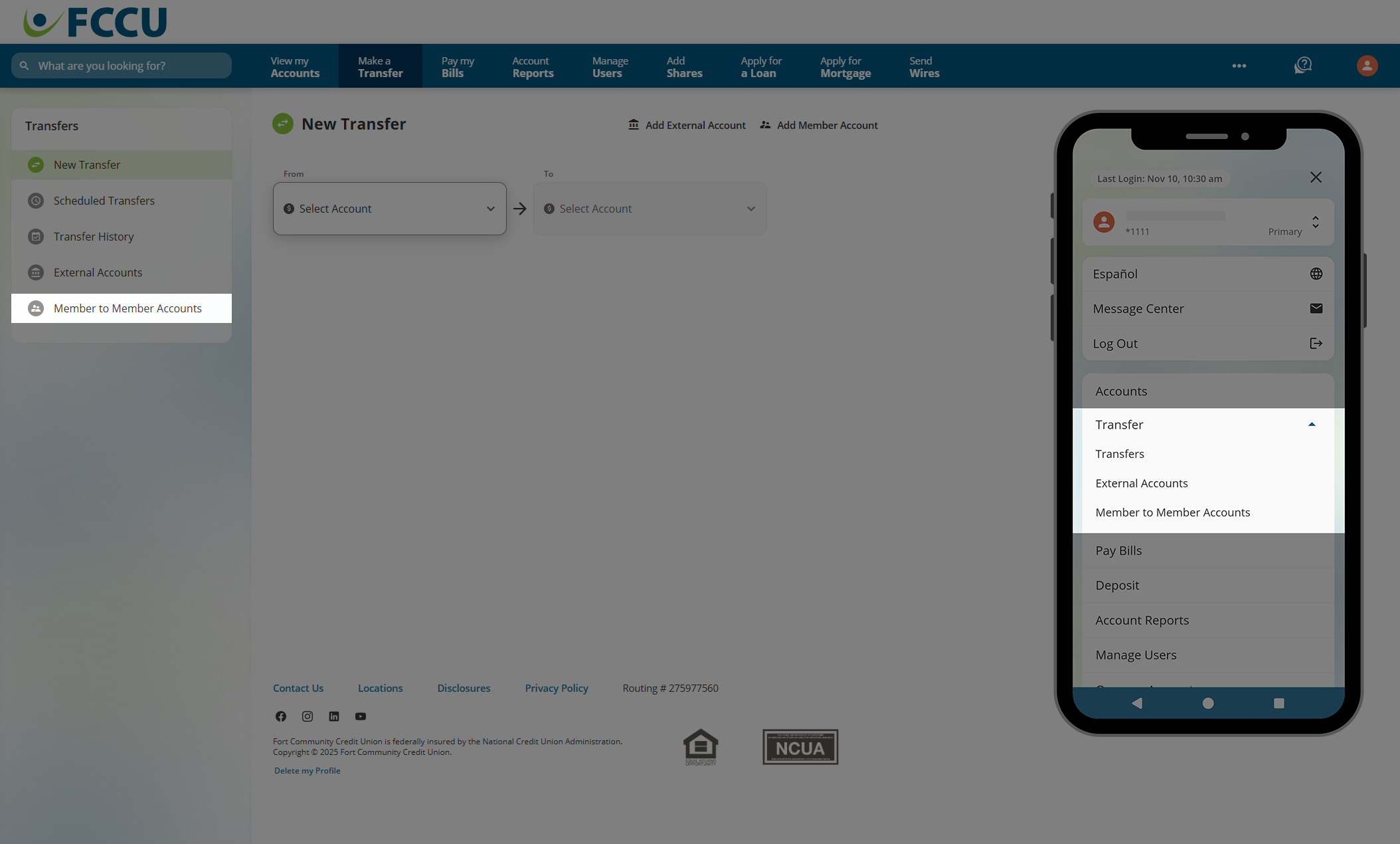 Screenshot of digital banking 'New Transfer' page.