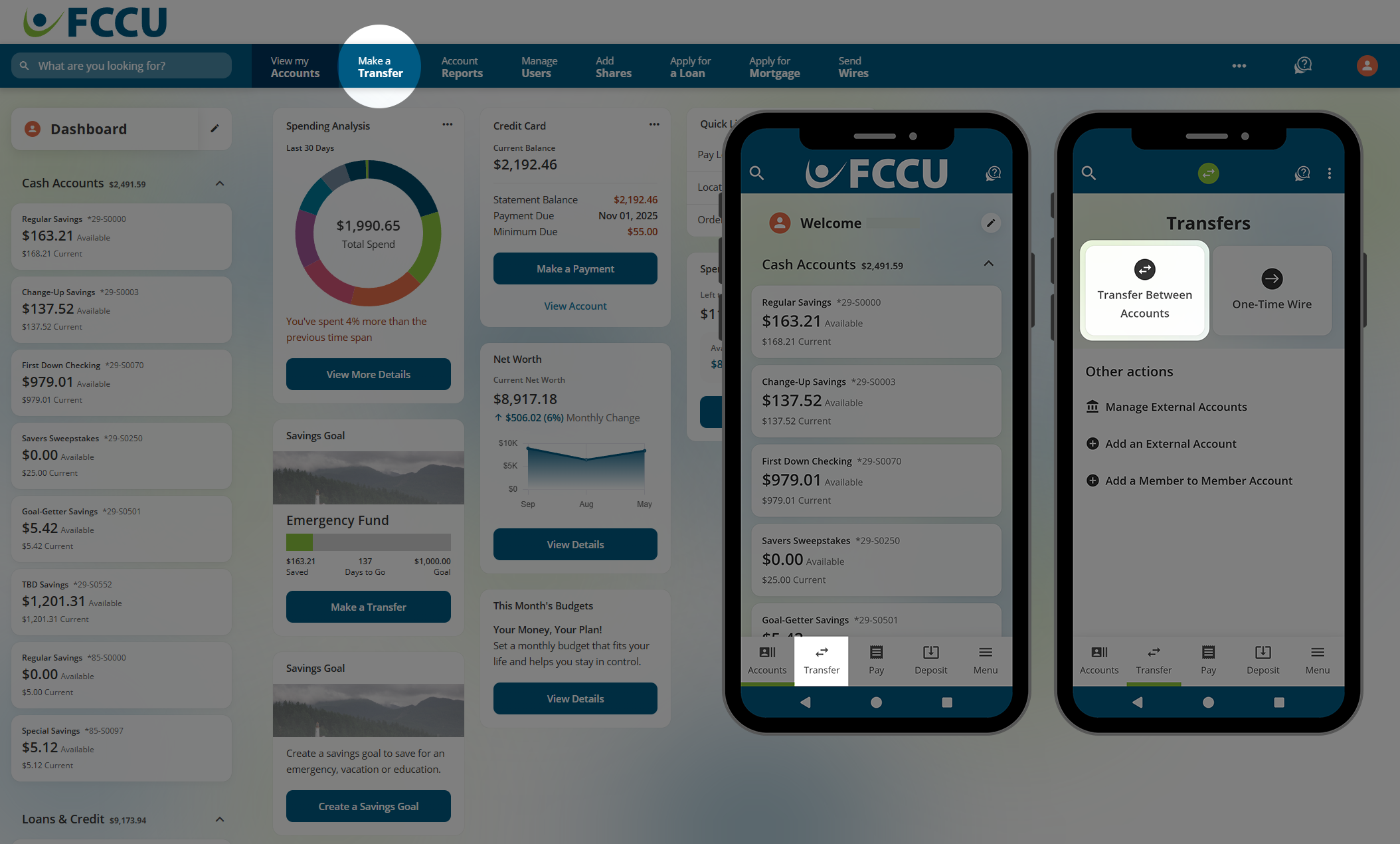 Screenshot of digital banking account dashboard.