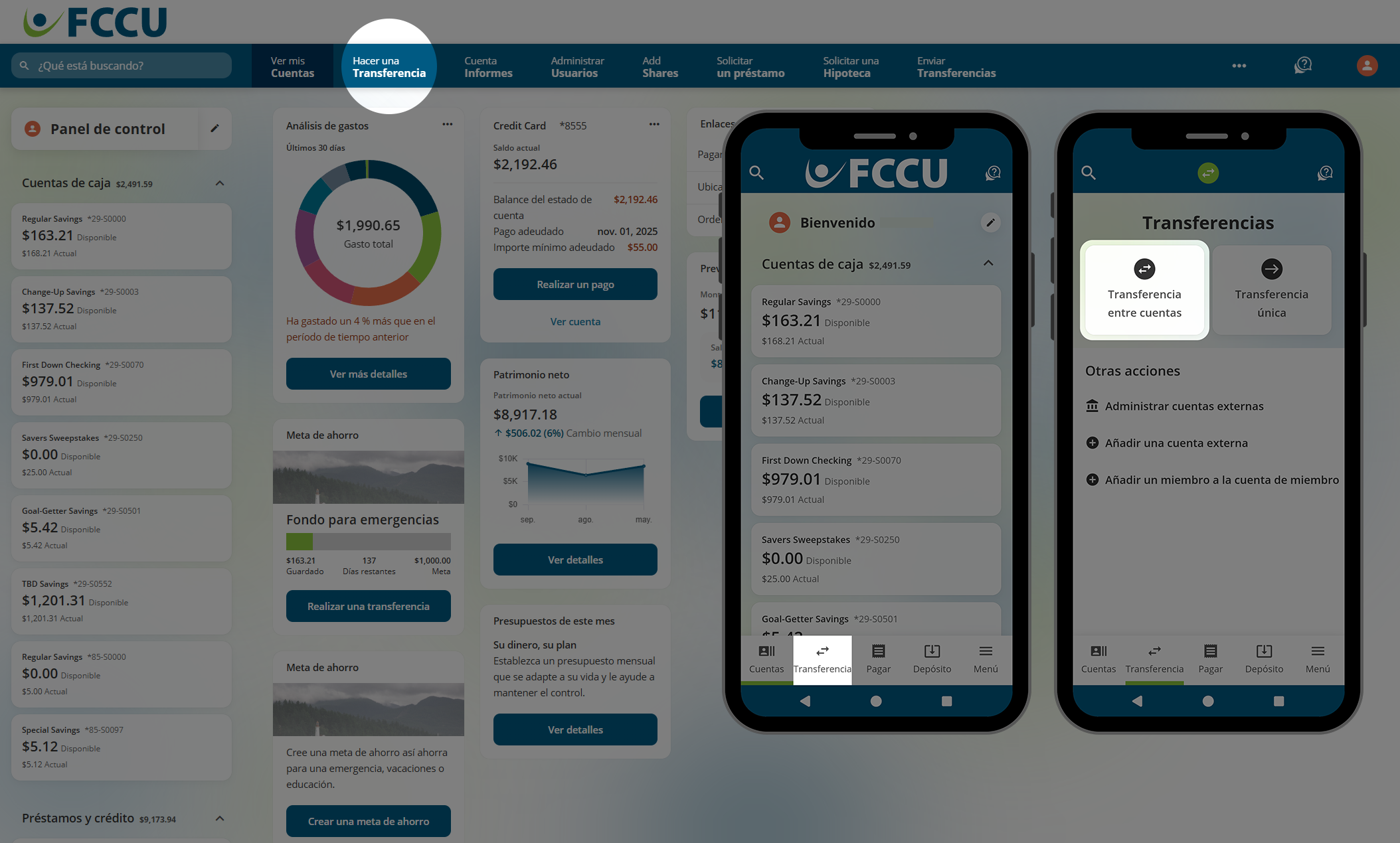 Captura de pantalla del panel de control de la cuenta bancaria digital.
