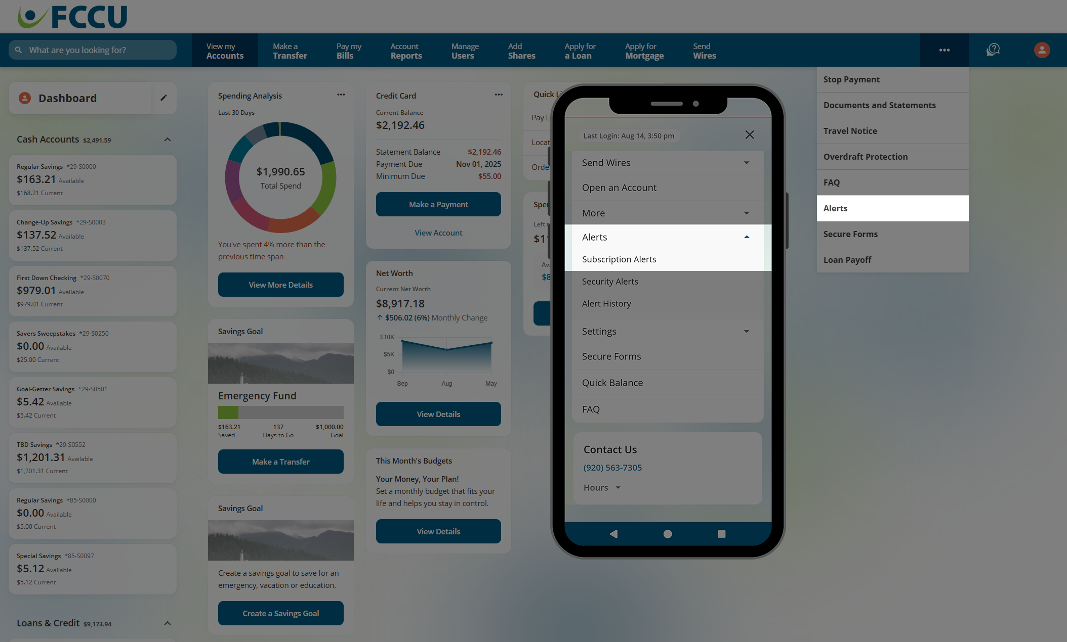 Screenshot of digital banking account dashboard.