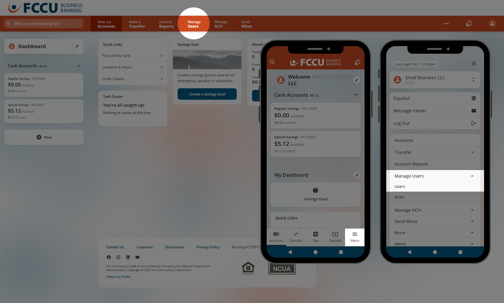 Screenshot of digital banking account dashboard.