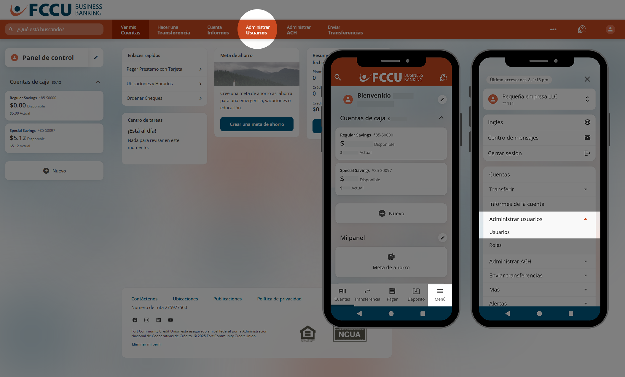 Captura de pantalla del panel de control de la cuenta bancaria digital.