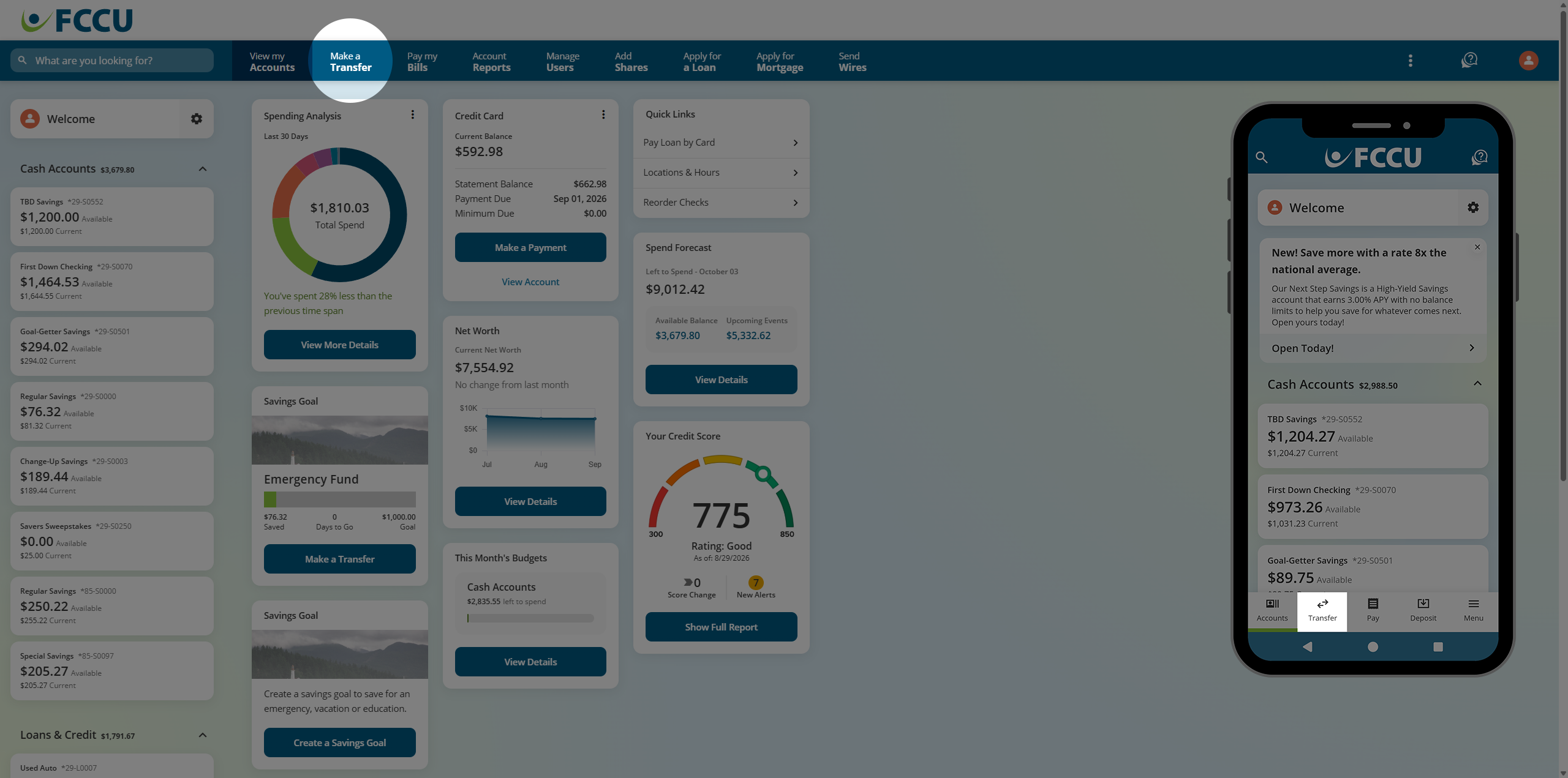 Screenshot of digital banking account dashboard.