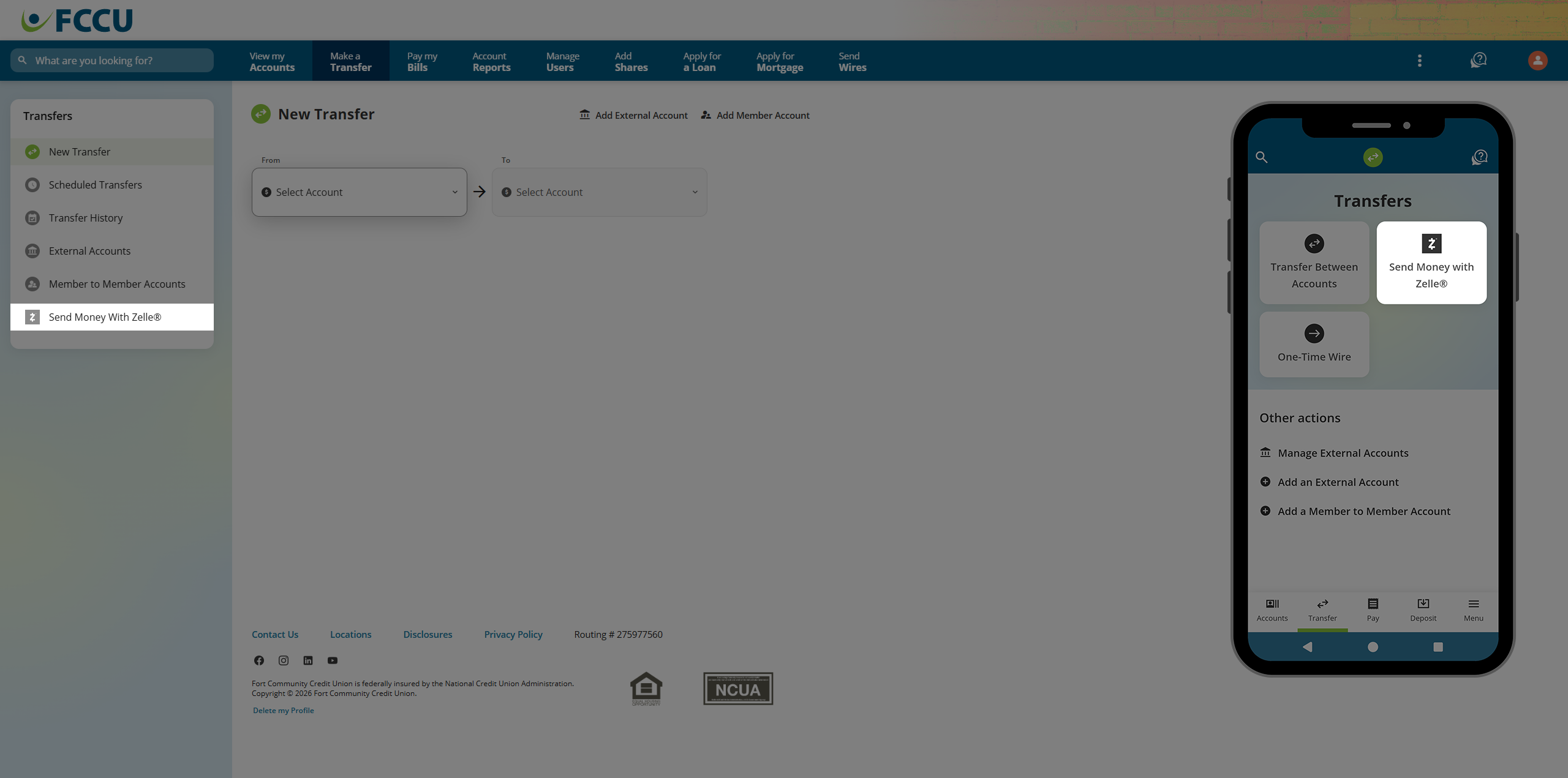 Screenshot of digital banking 'New Transfer' page.