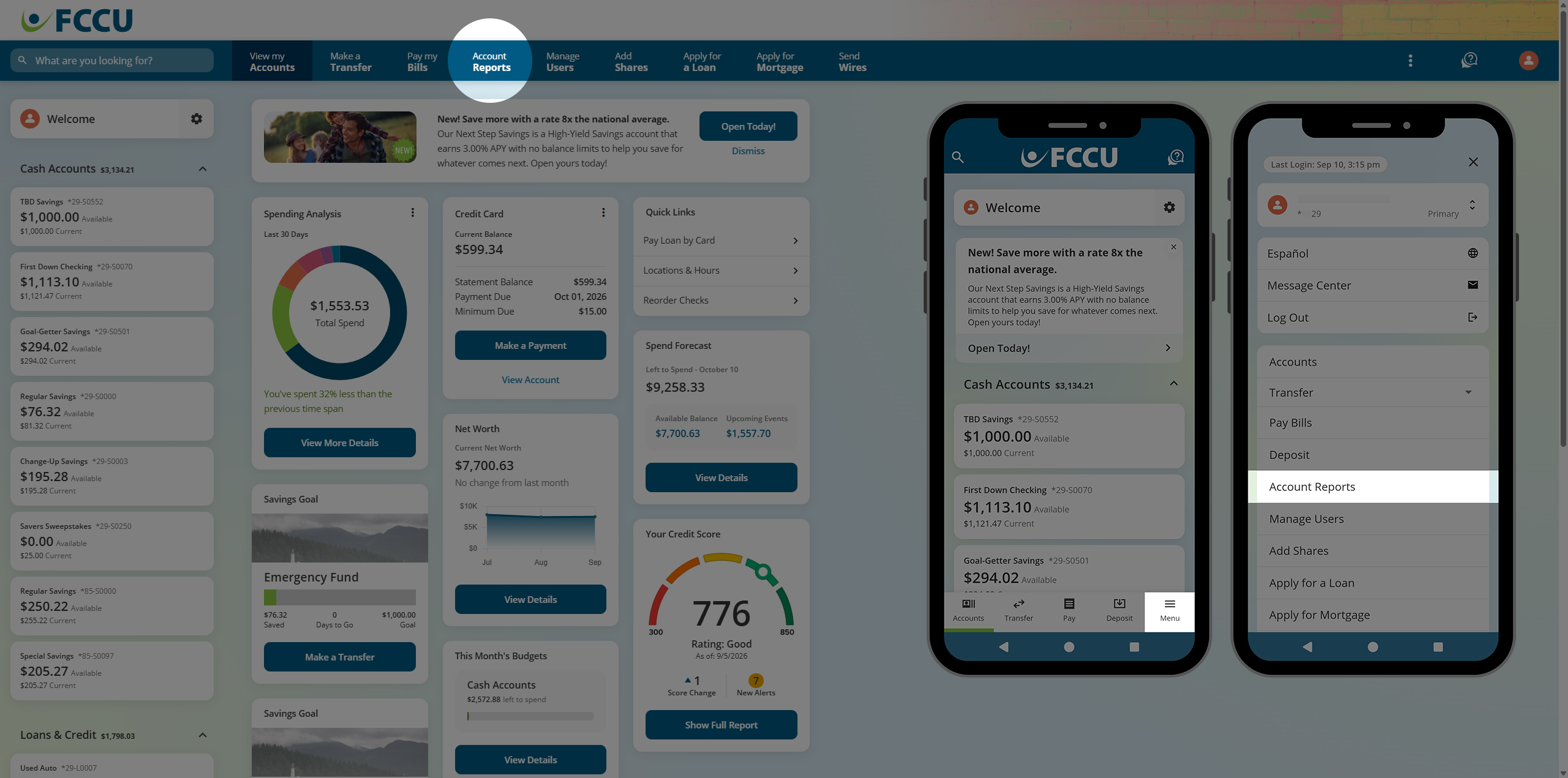 Screenshot of digital banking account dashboard.
