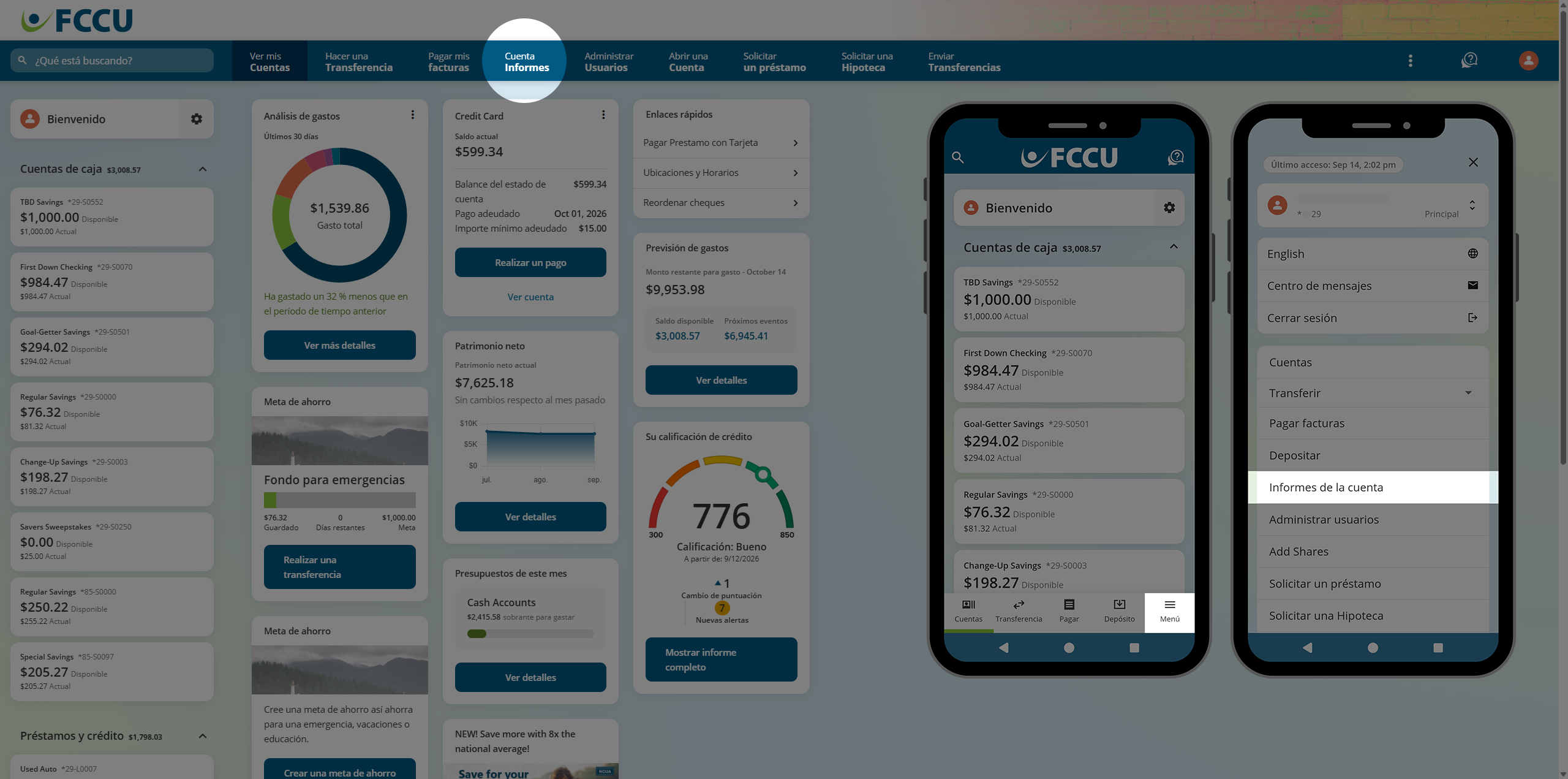 Screenshot of digital banking account dashboard.
