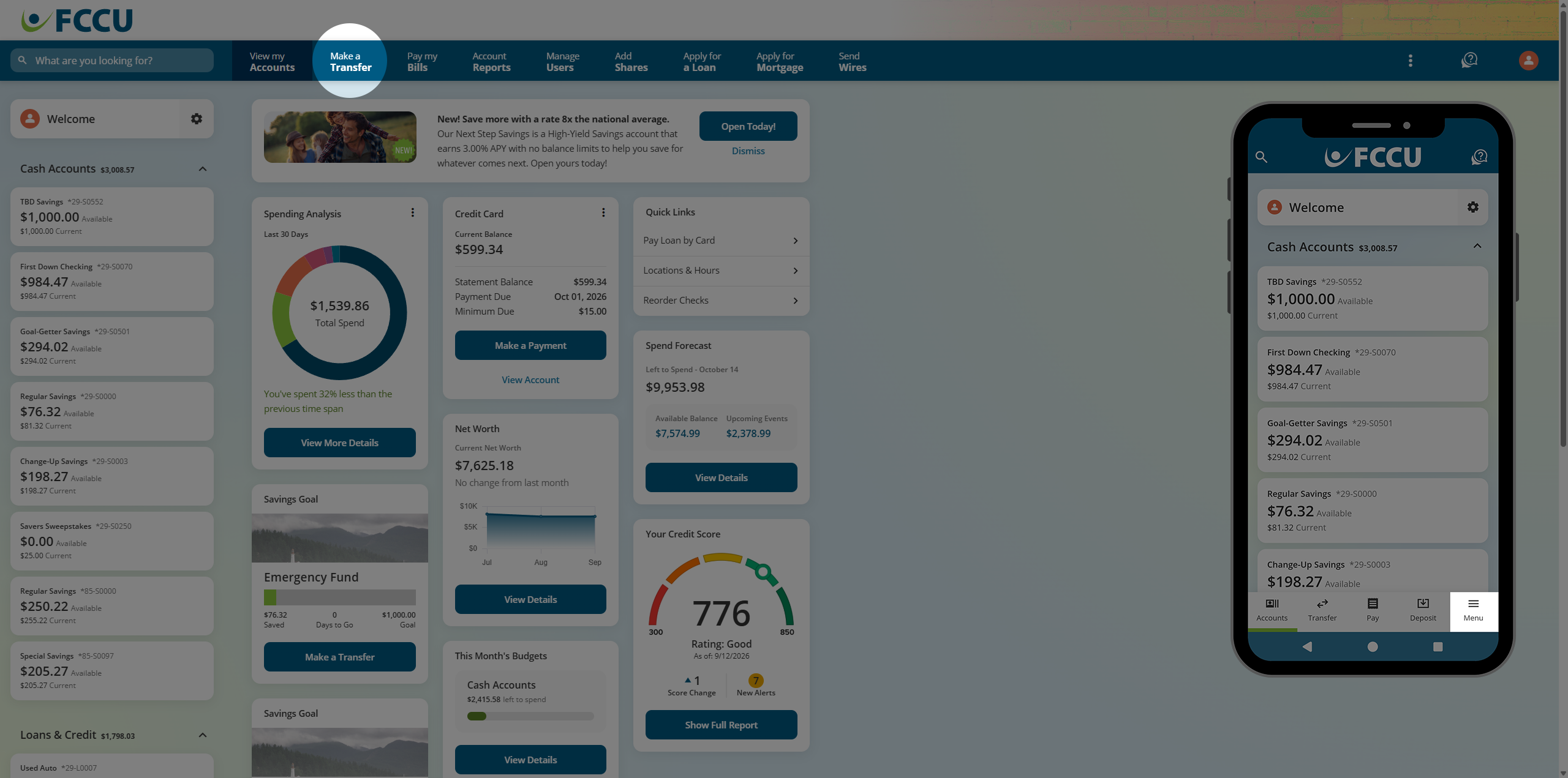 Screenshot of digital banking account dashboard.