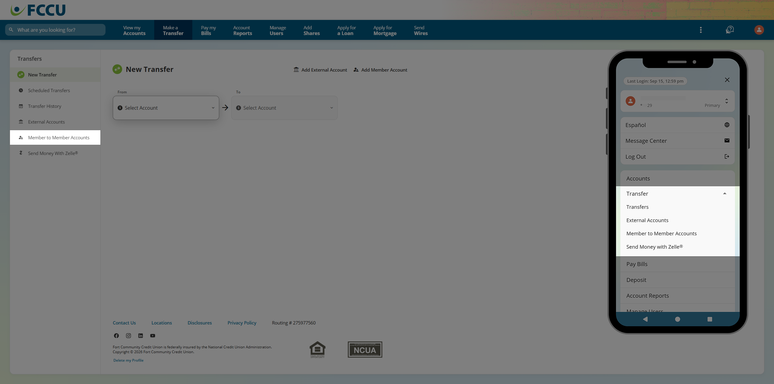 Screenshot of digital banking account 'New Transfer' page.