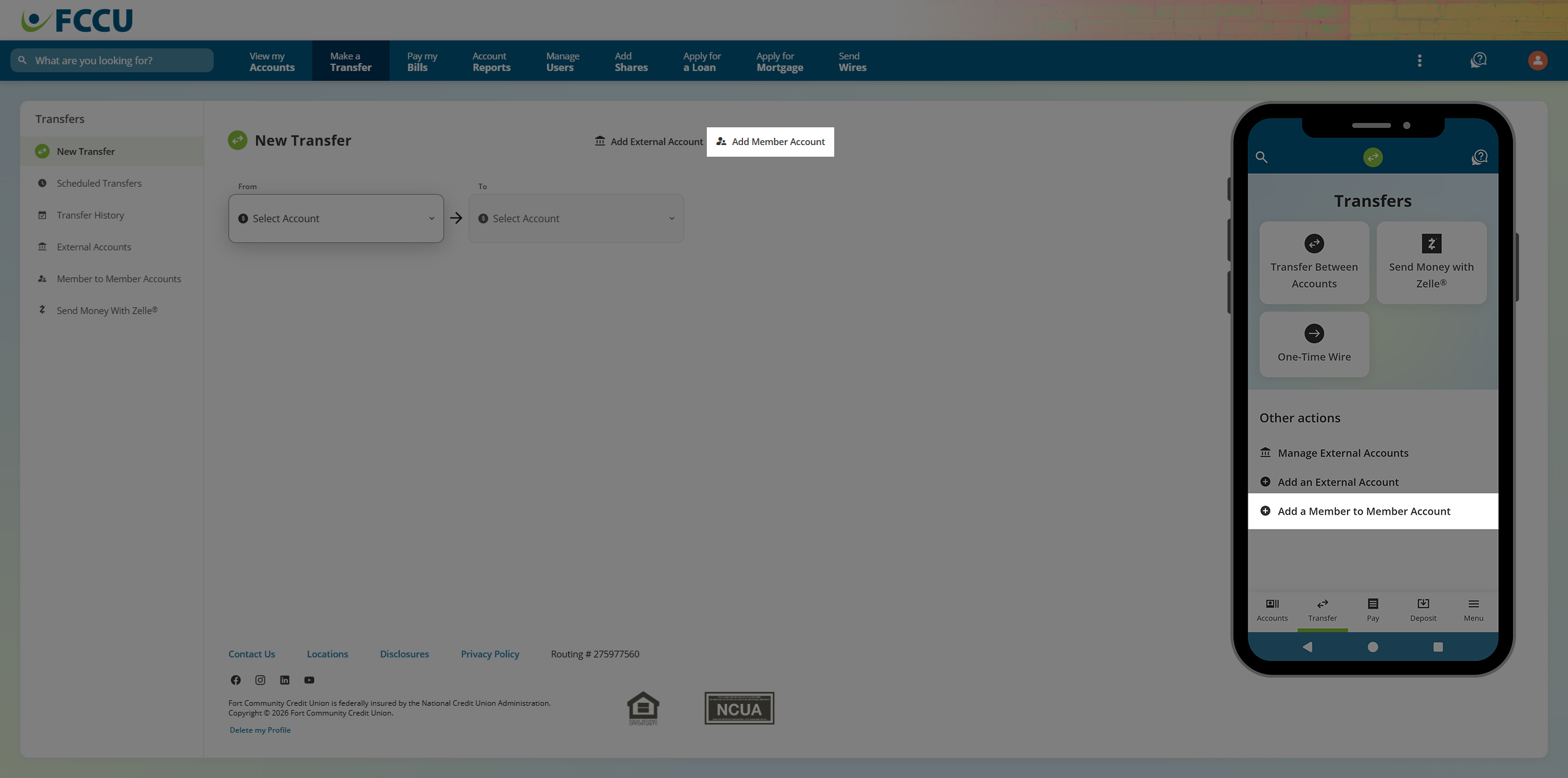 Screenshot of digital banking account 'New Transfer' page.