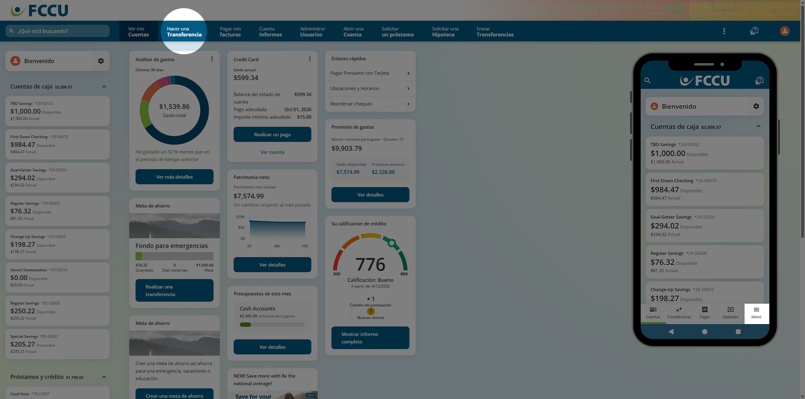Screenshot of digital banking account dashboard.