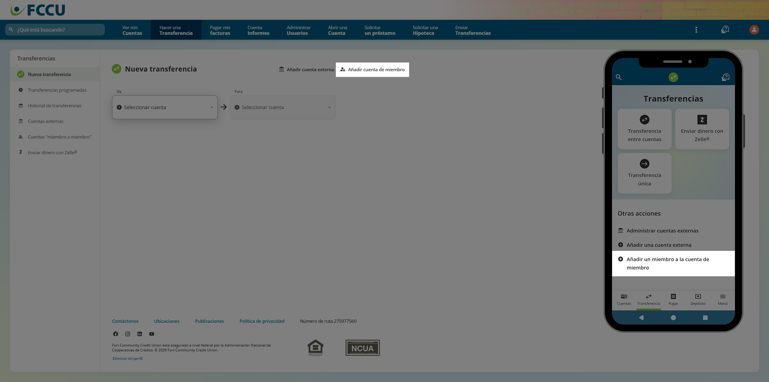 Screenshot of digital banking account 'New Transfer' page.