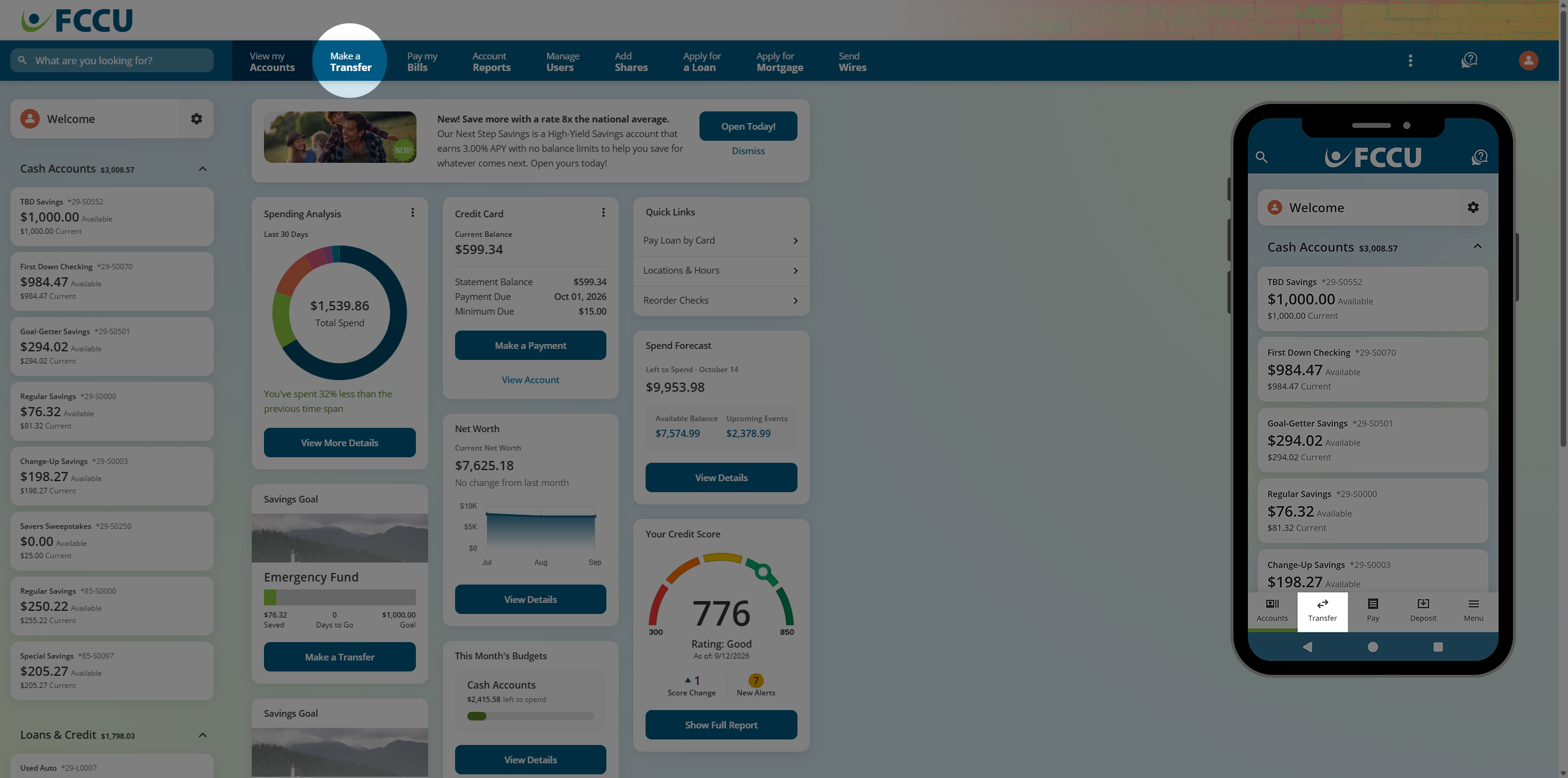 Screenshot of digital banking account dashboard.
